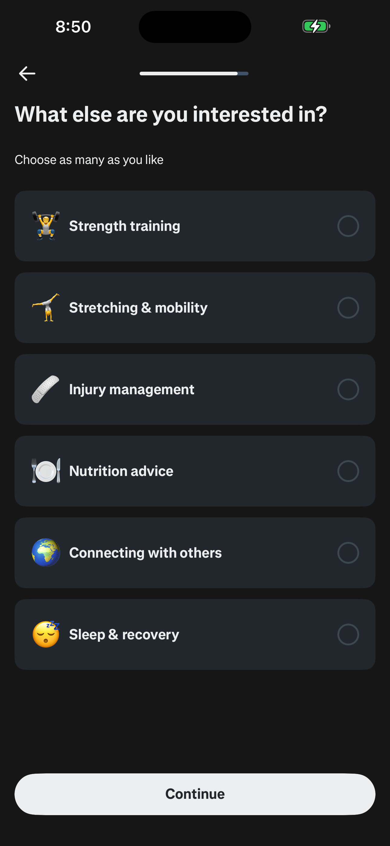 Onboarding — Other Interests