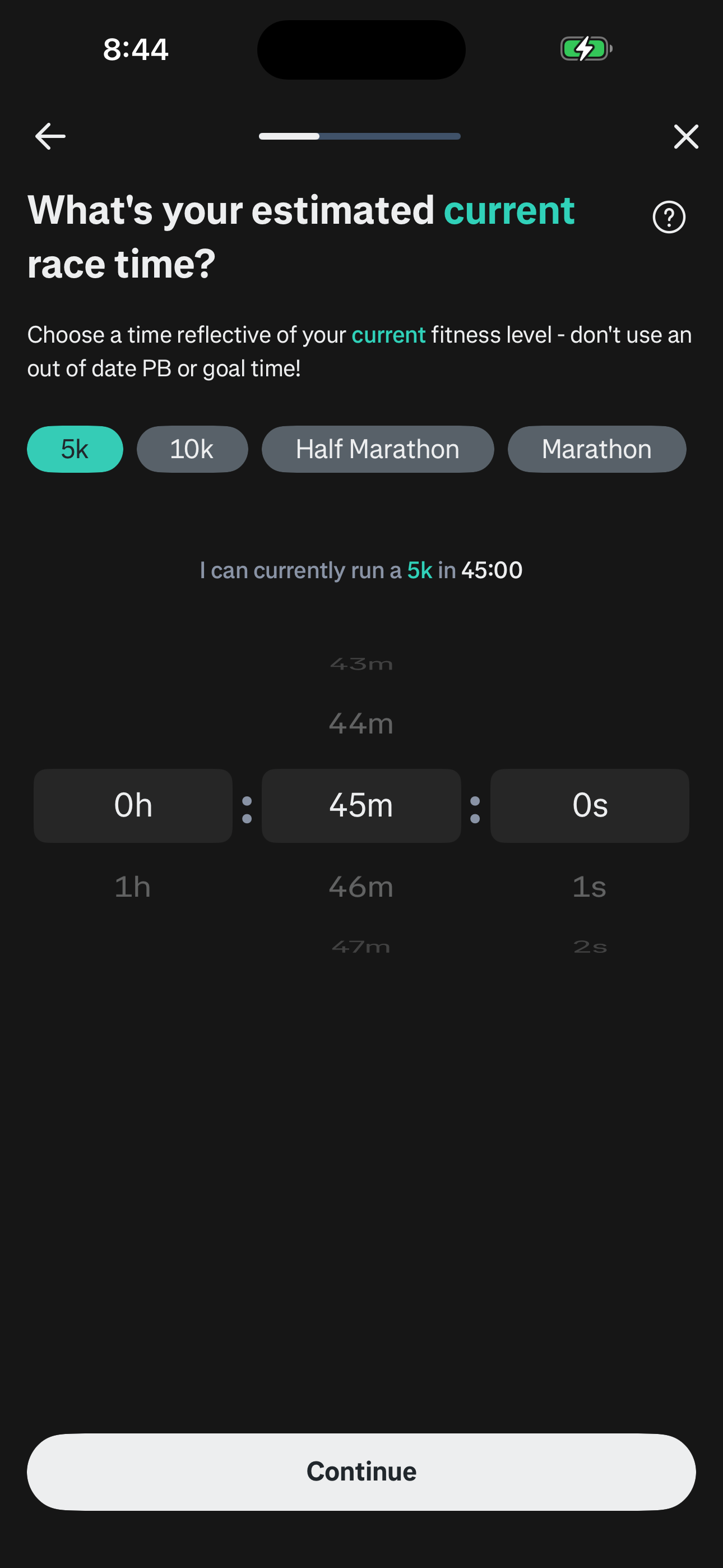 Onboarding — Current Race Time