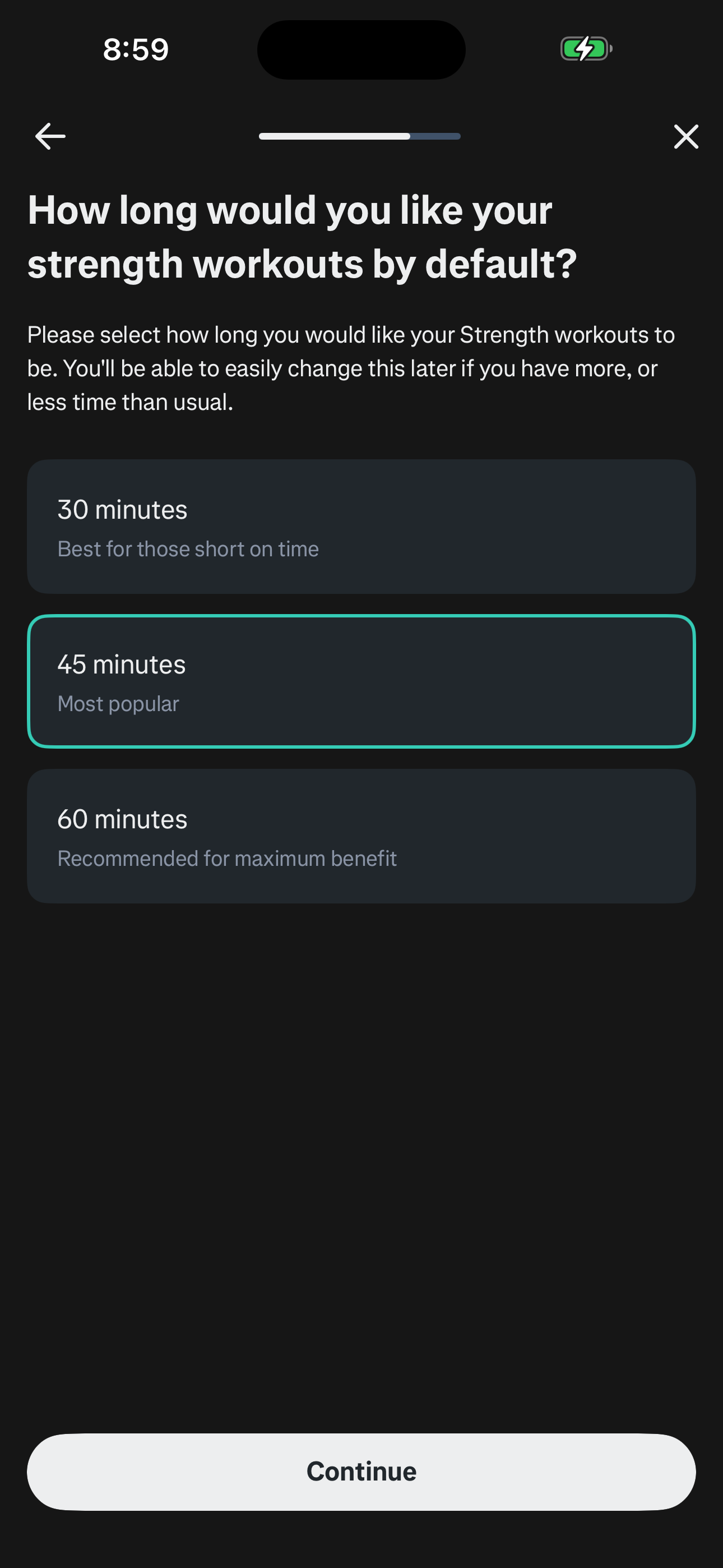 Onboarding — Strength Duration