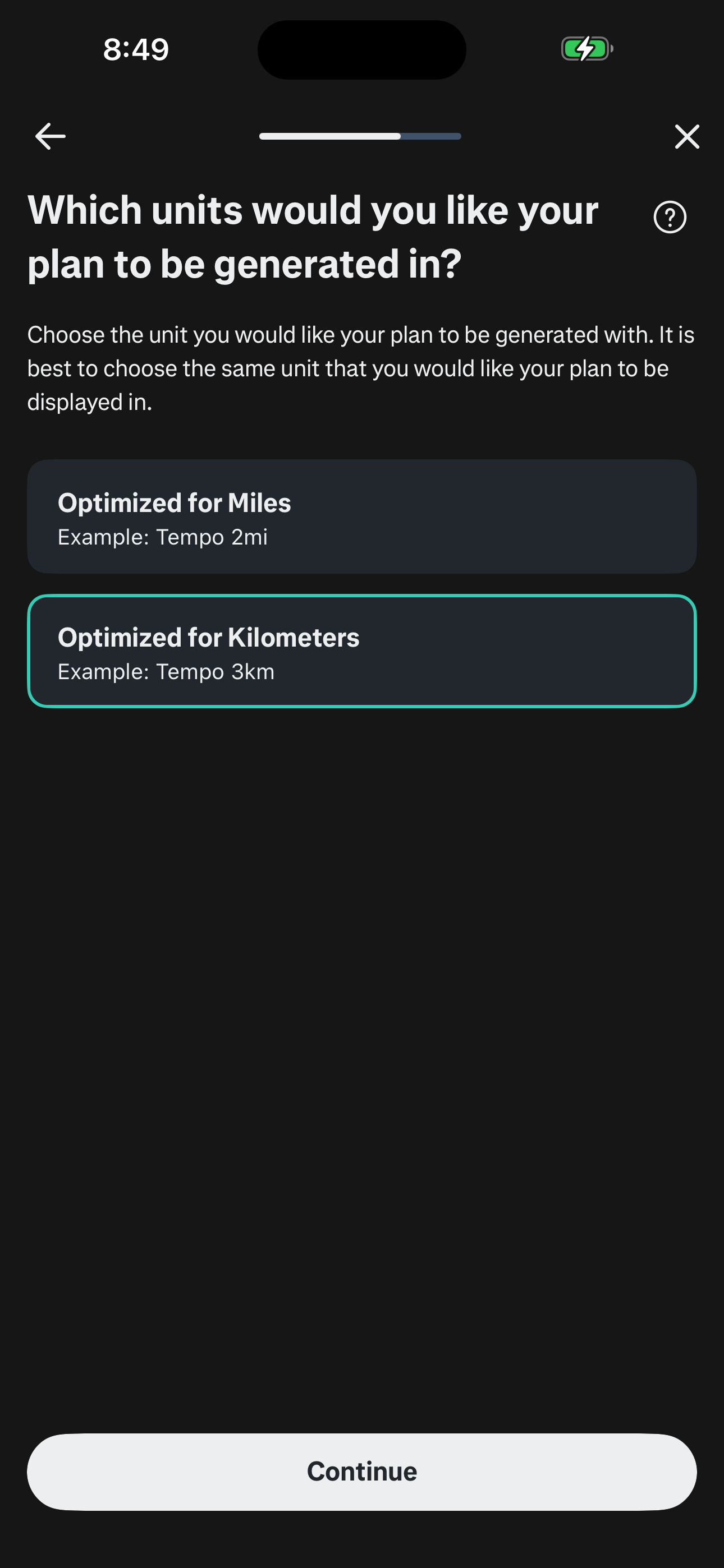 Onboarding — Units (Mi/Km)