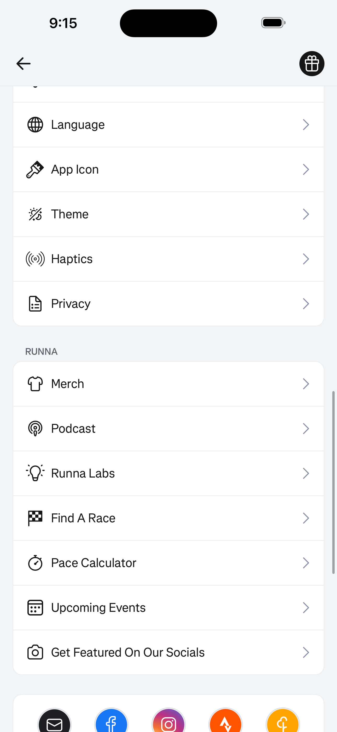 Profile Drawer — Runna Section