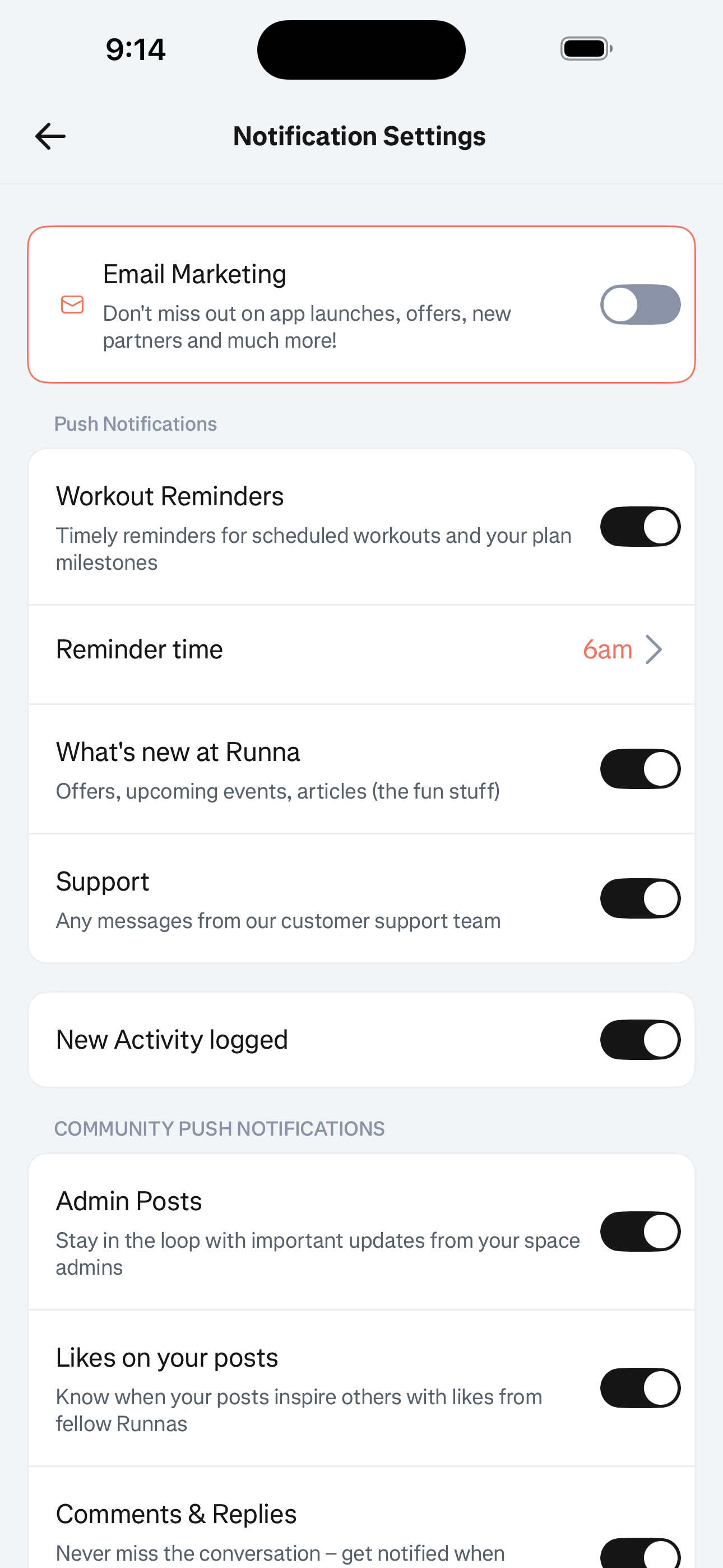 Settings — Notifications