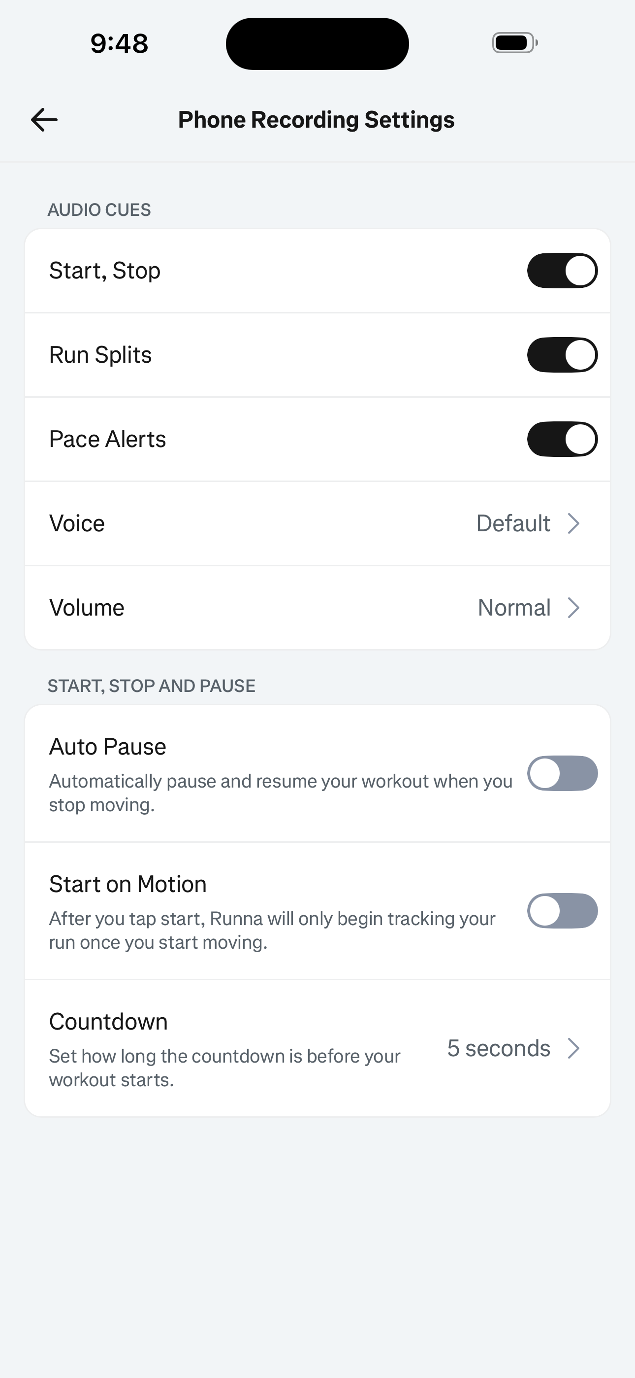 Settings — Phone Recording