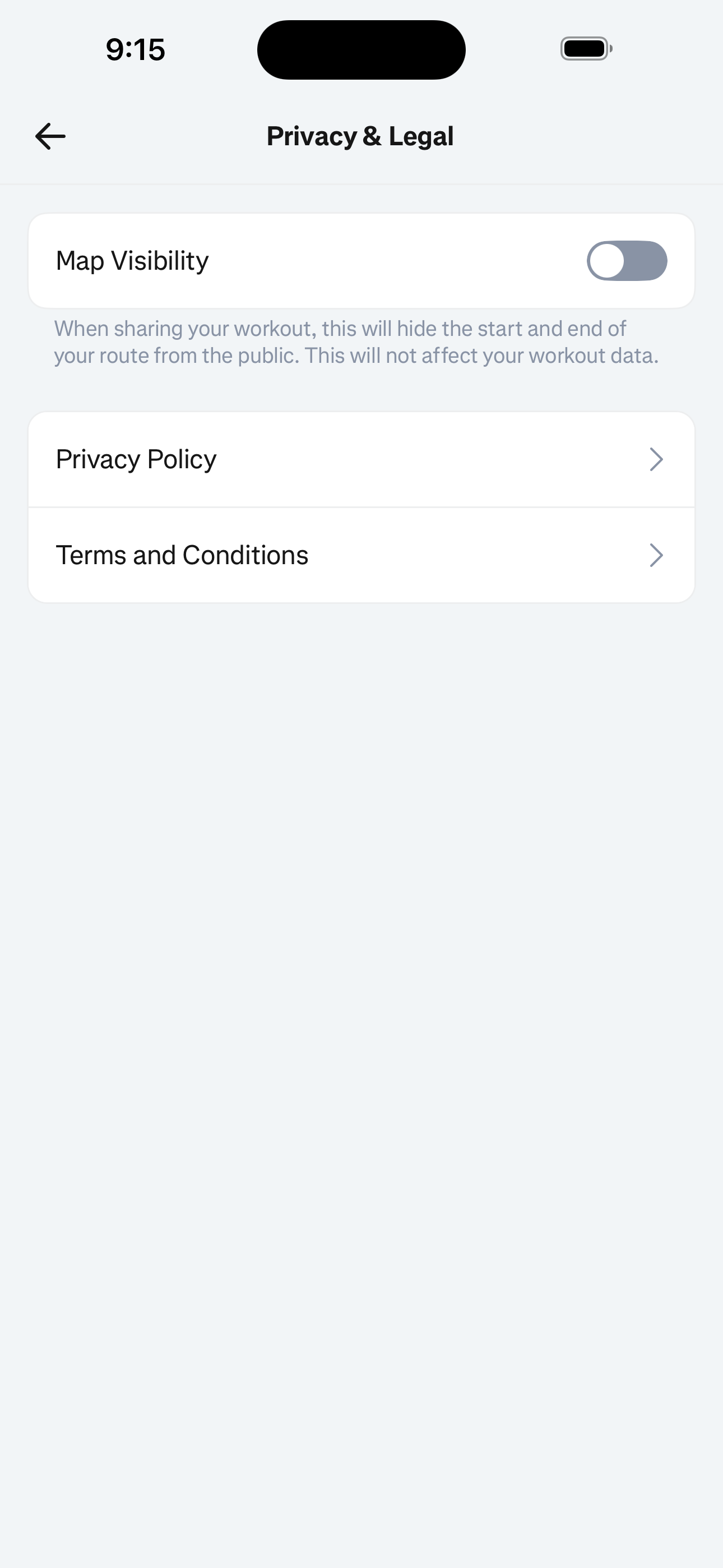 Settings — Privacy & Legal