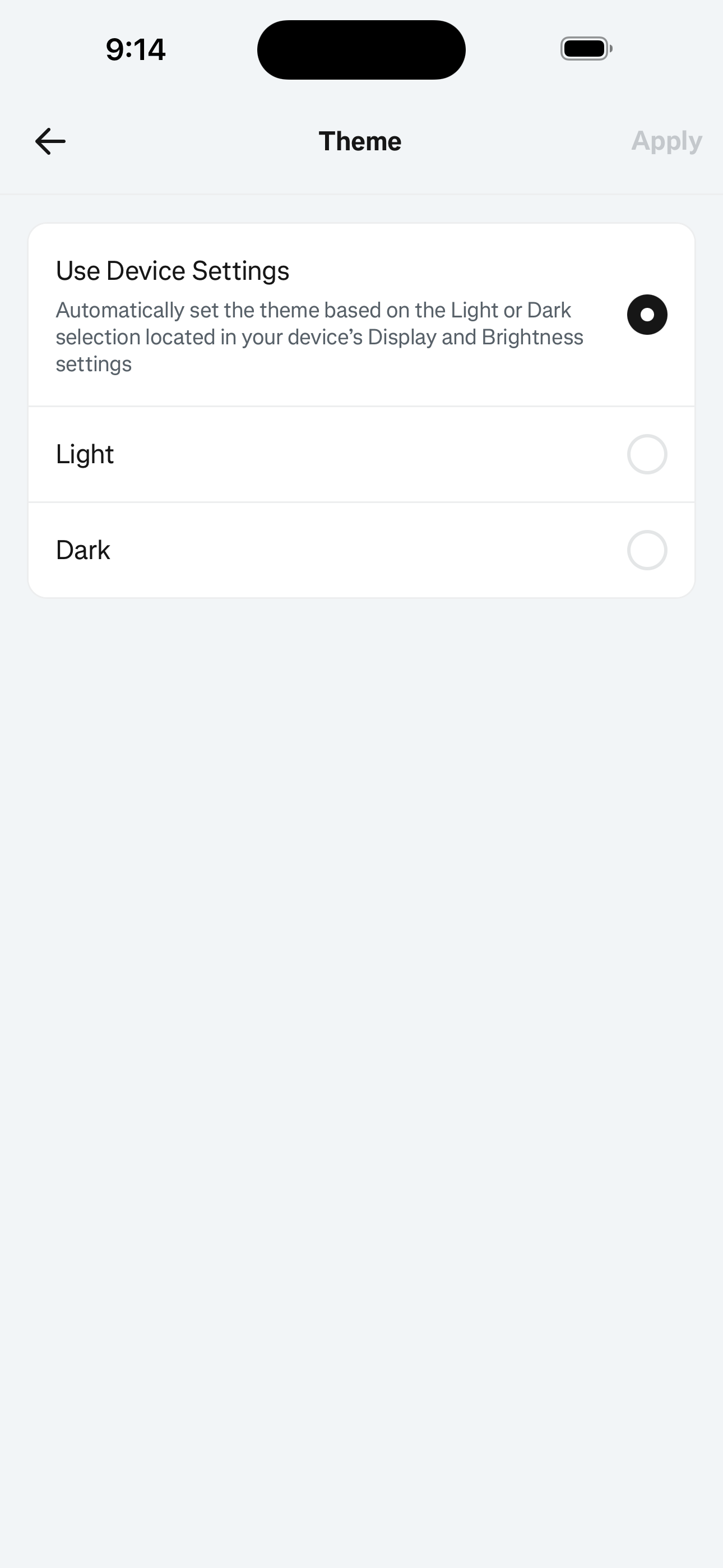 Settings — Theme