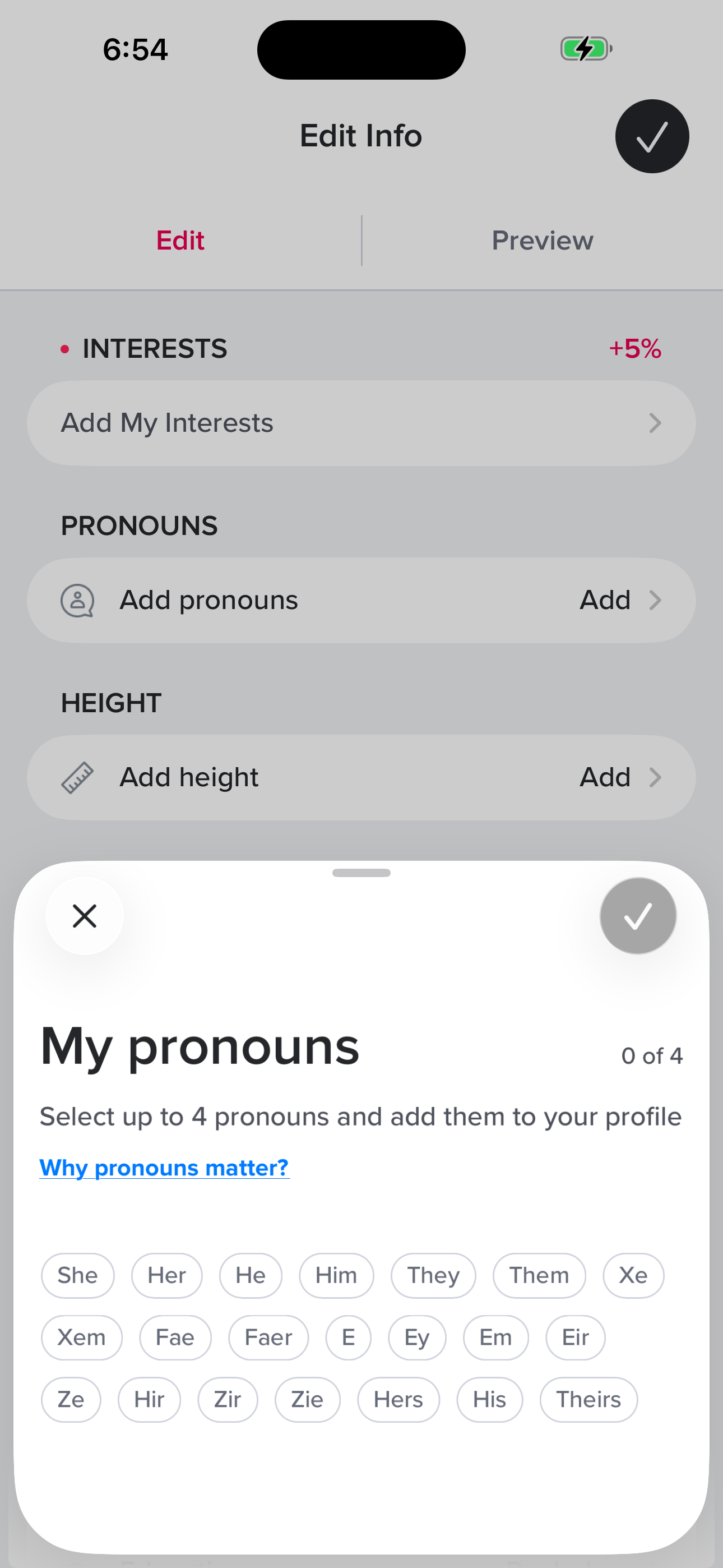 Edit Profile — Pronouns Picker