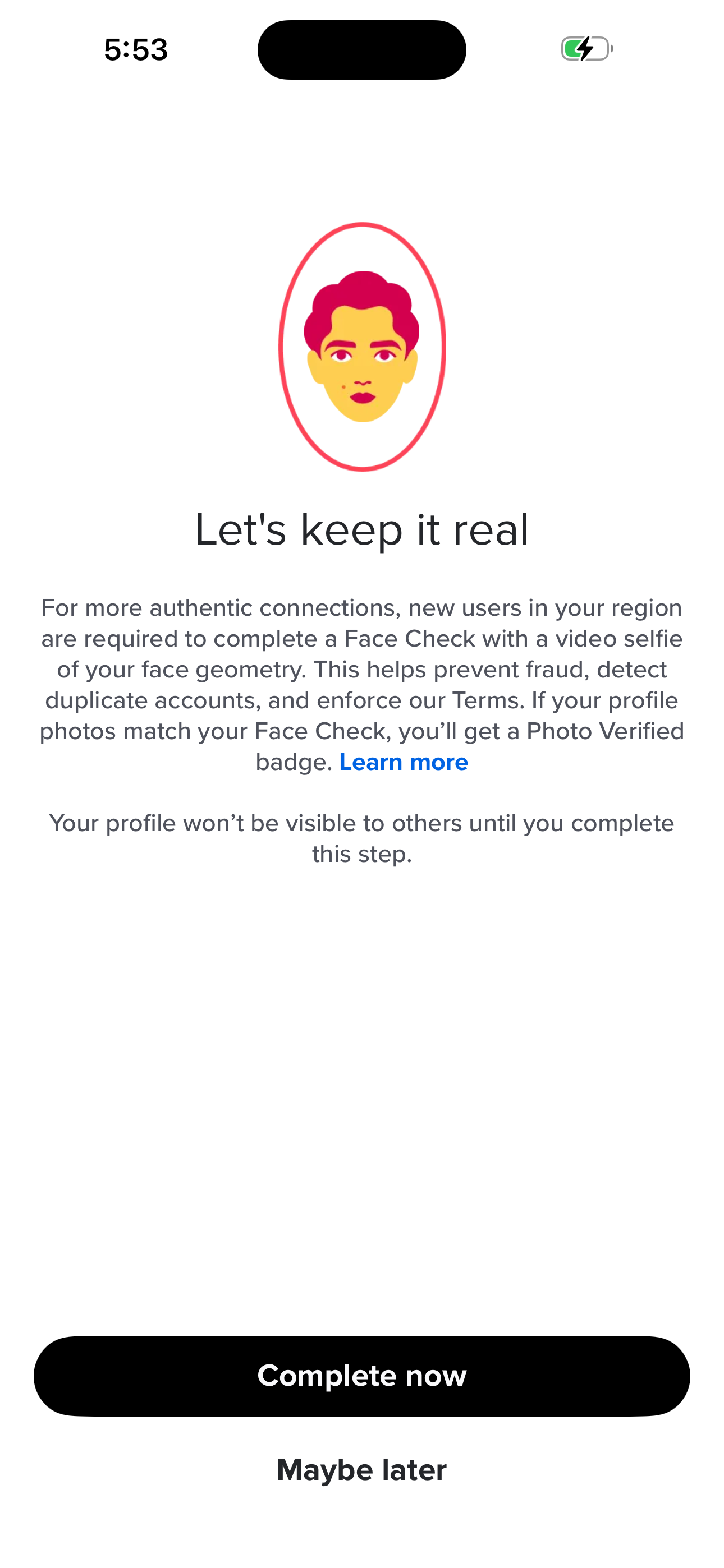 Onboarding — Face Check (Selfie Verification)