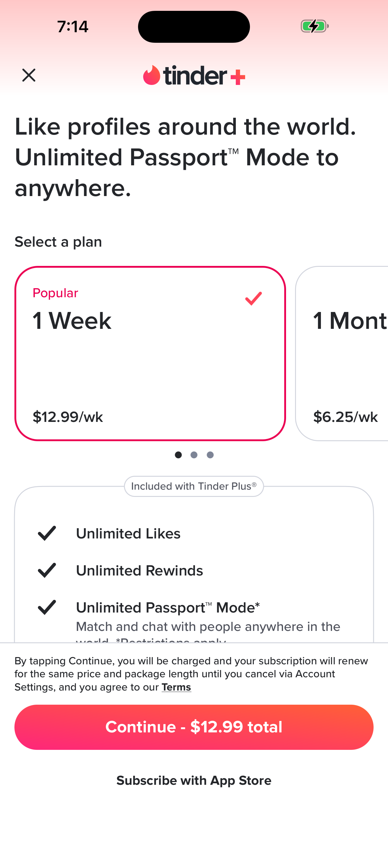 Tinder+ Paywall (Passport)