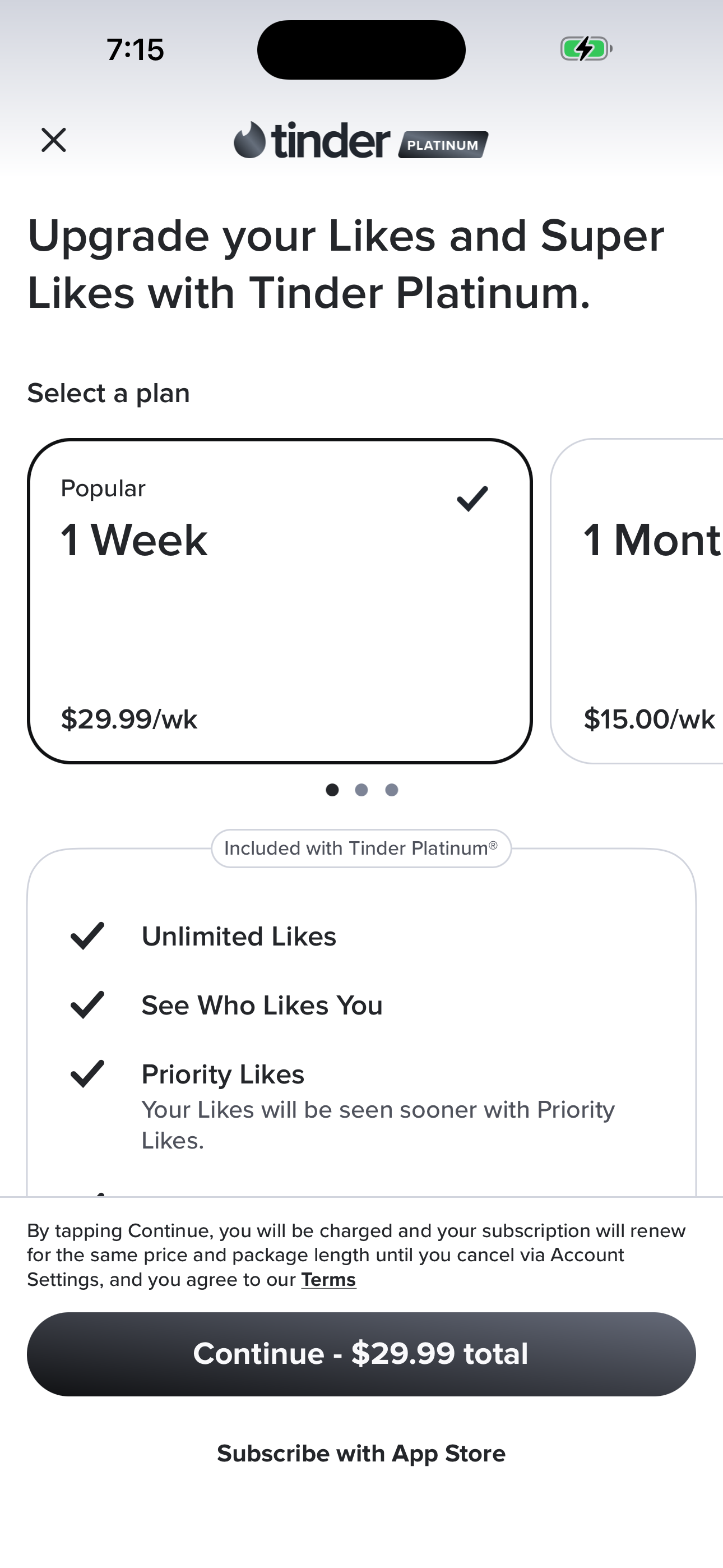 Tinder Platinum Paywall