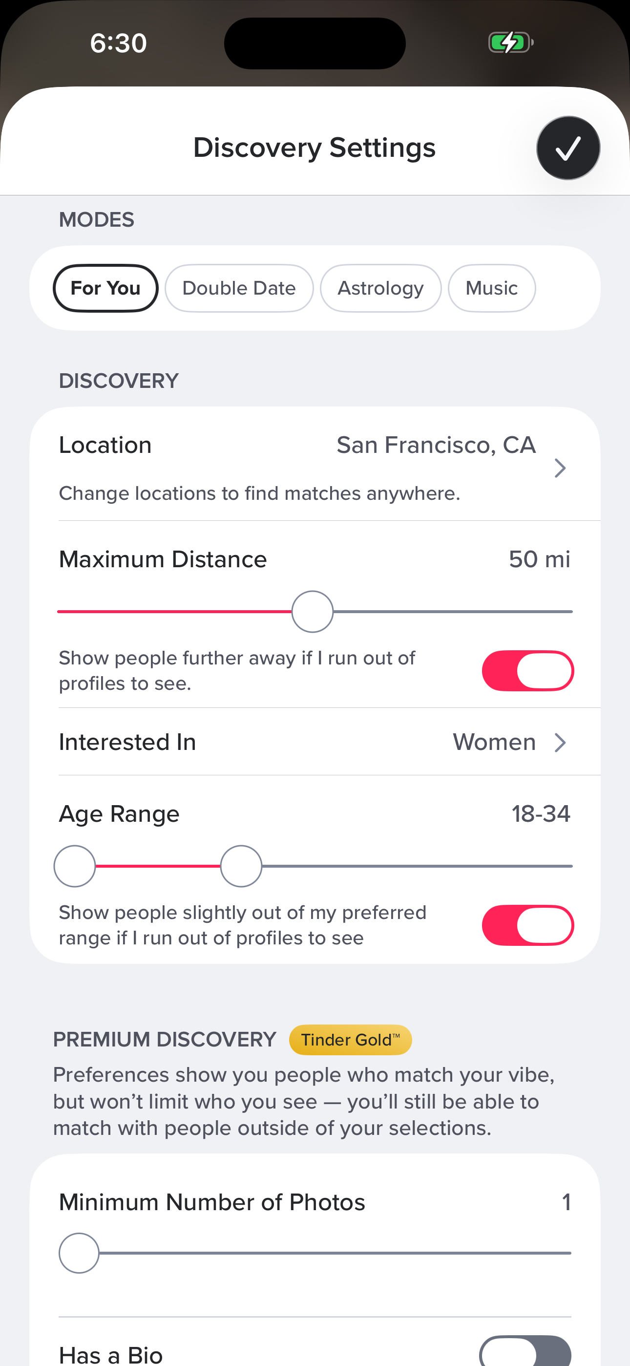 Discovery Settings (Filter)