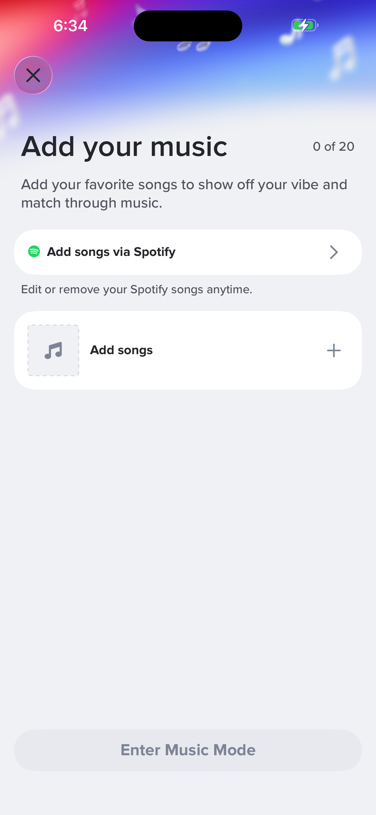 Music Mode — Add Songs