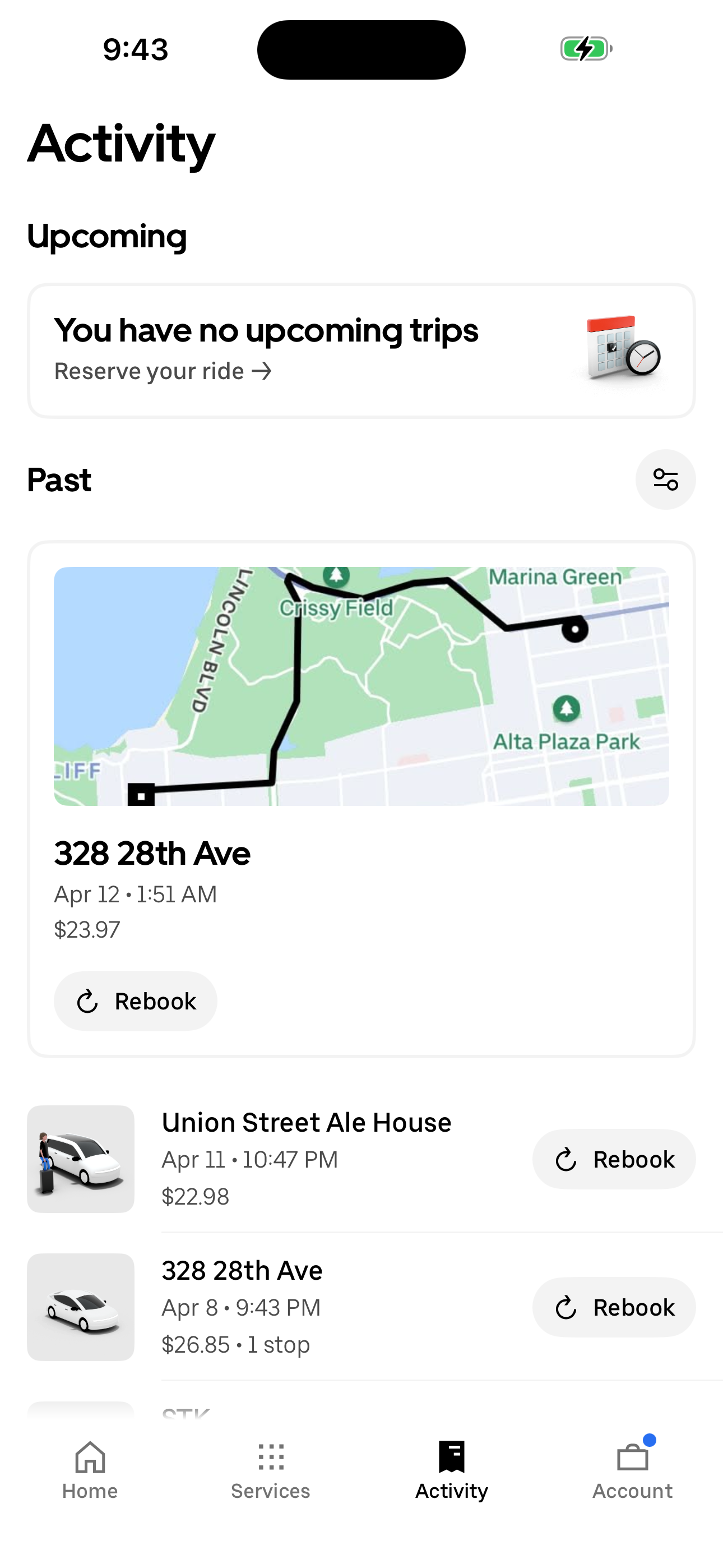 Activity — trip history