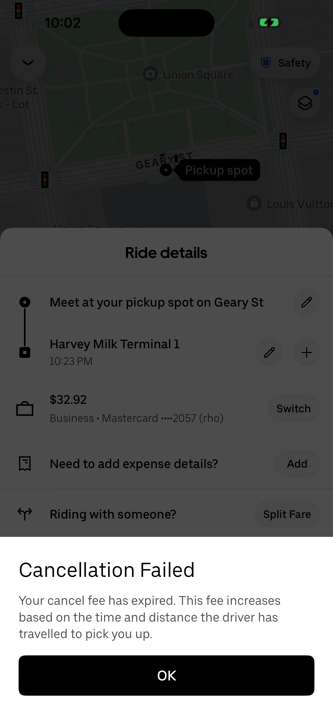 Cancellation Failed toast