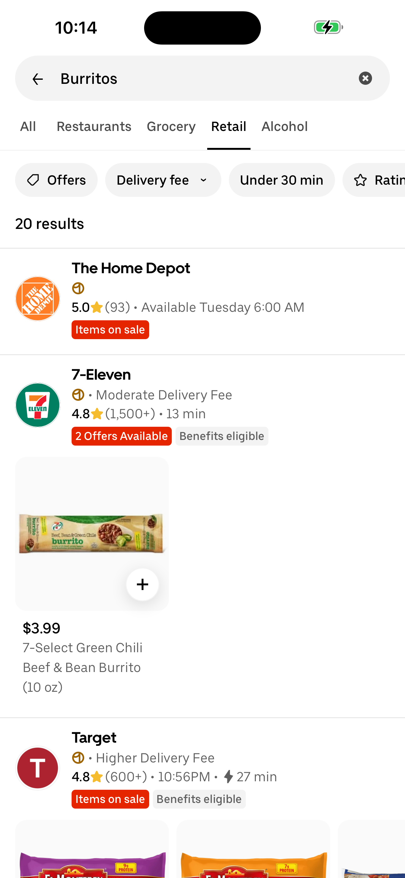 Eats search results (multi-vertical)