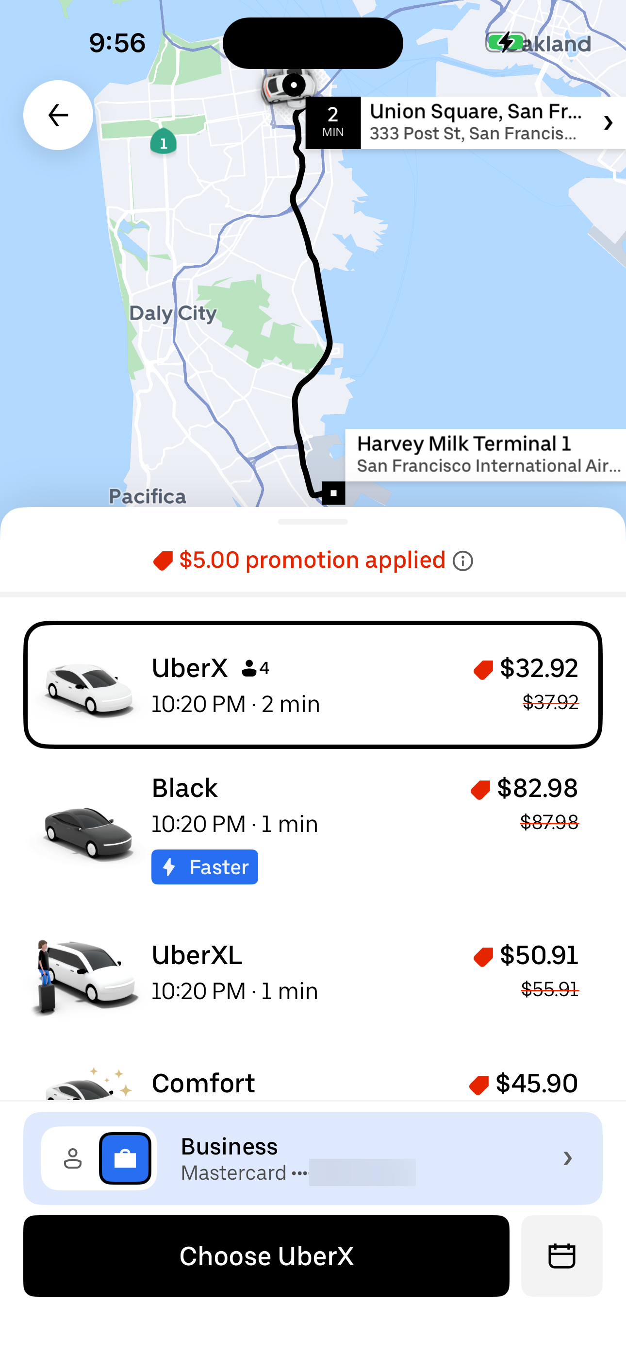 Ride options (product tiers + price)