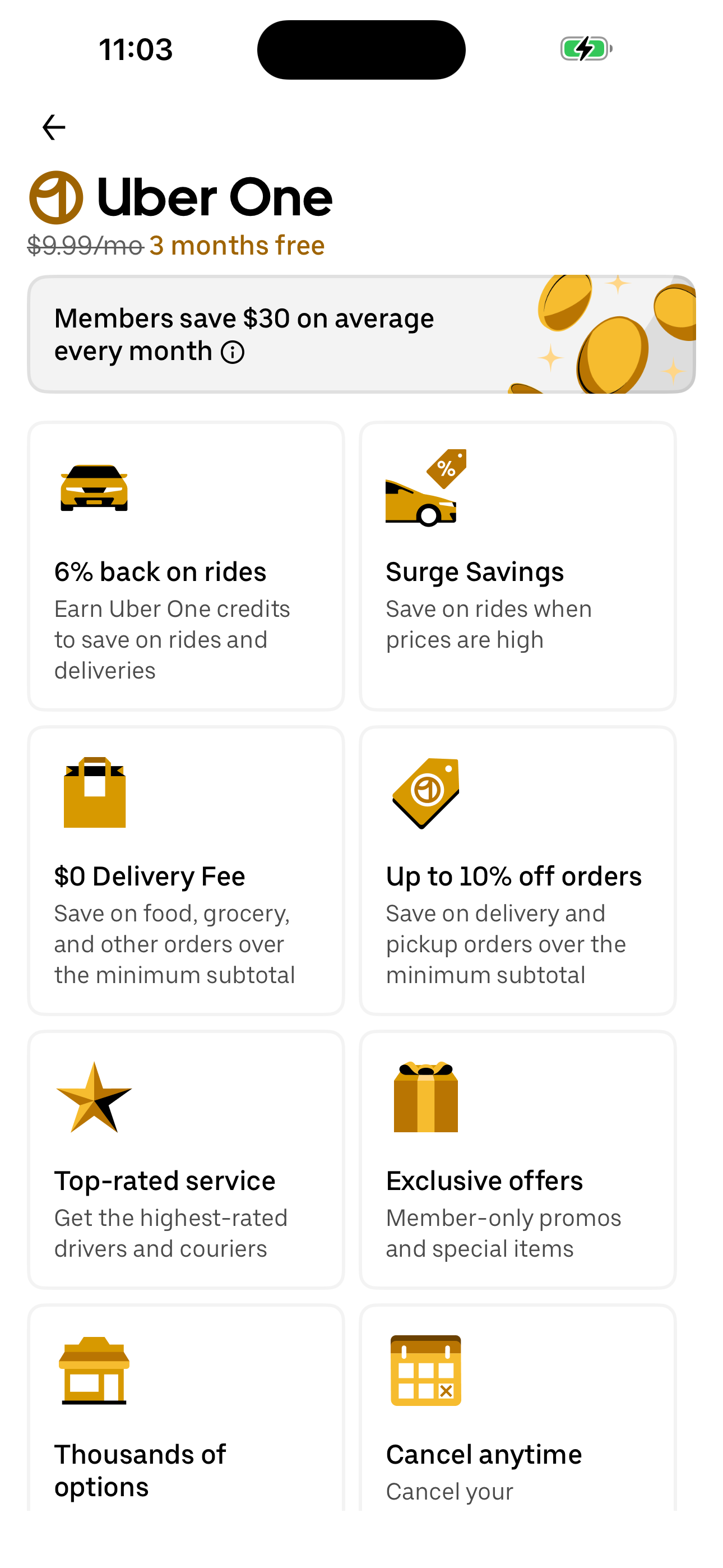 Uber One membership upsell