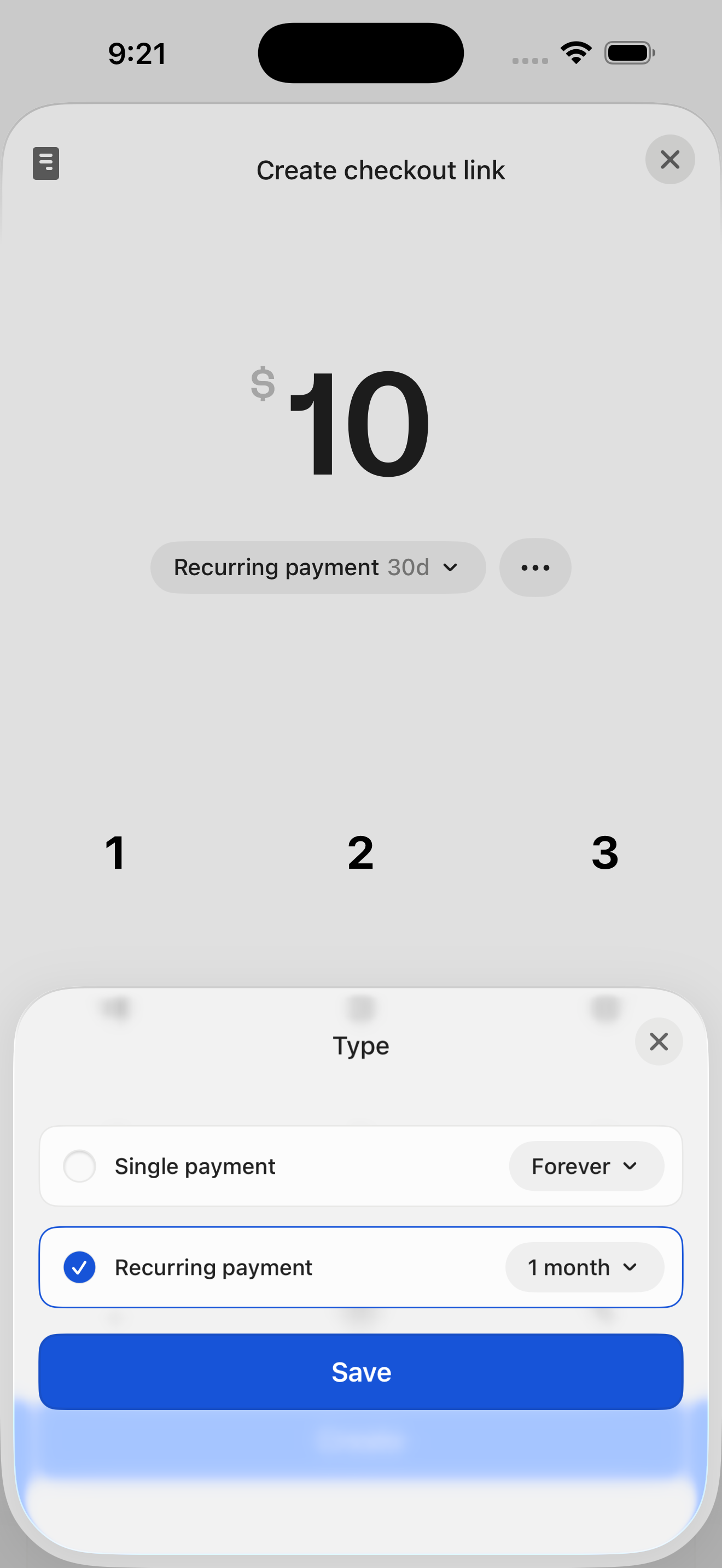 Checkout Type sheet (Single vs Recurring)