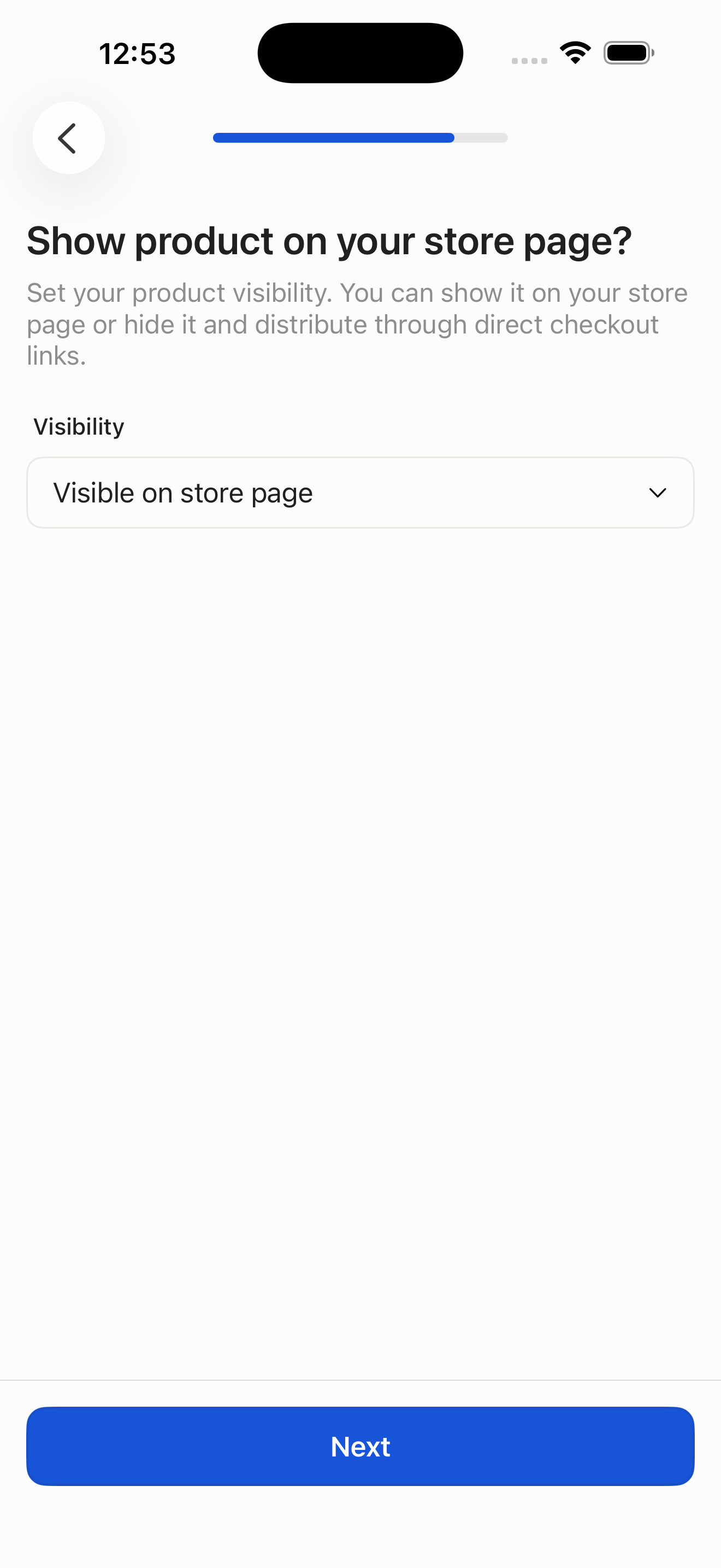 Create product — step 10: visibility