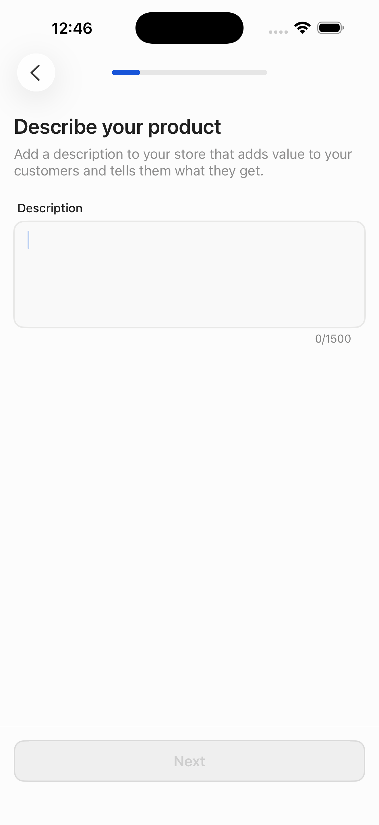 Create product — step 3: description
