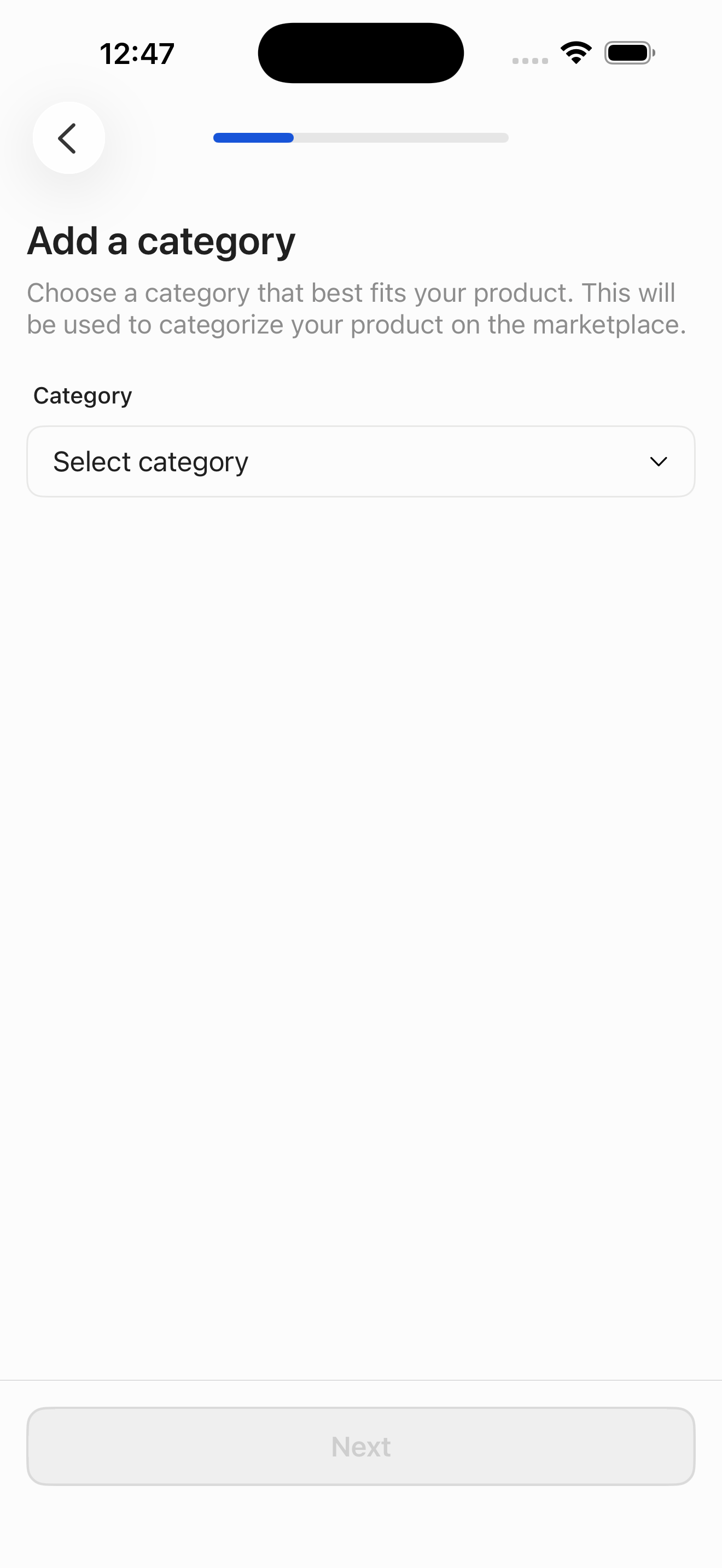 Create product — step 4: category