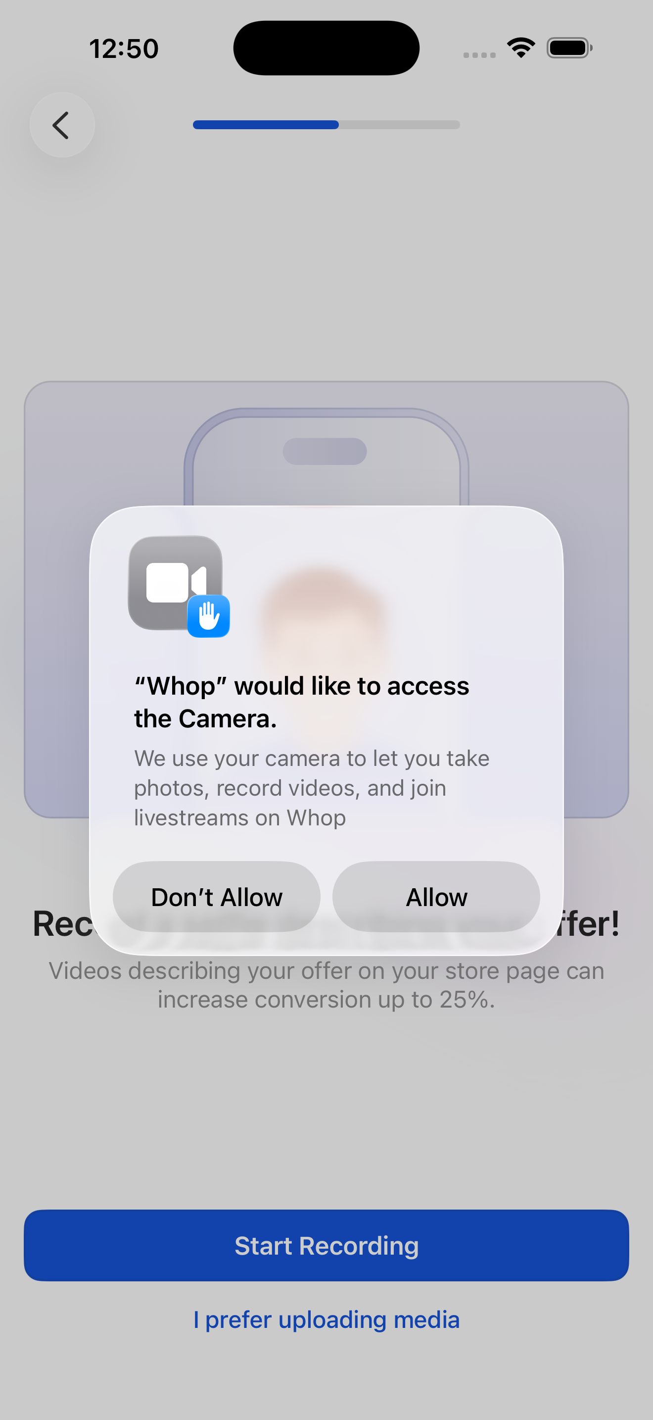 Create product — step 7: record a video for your store