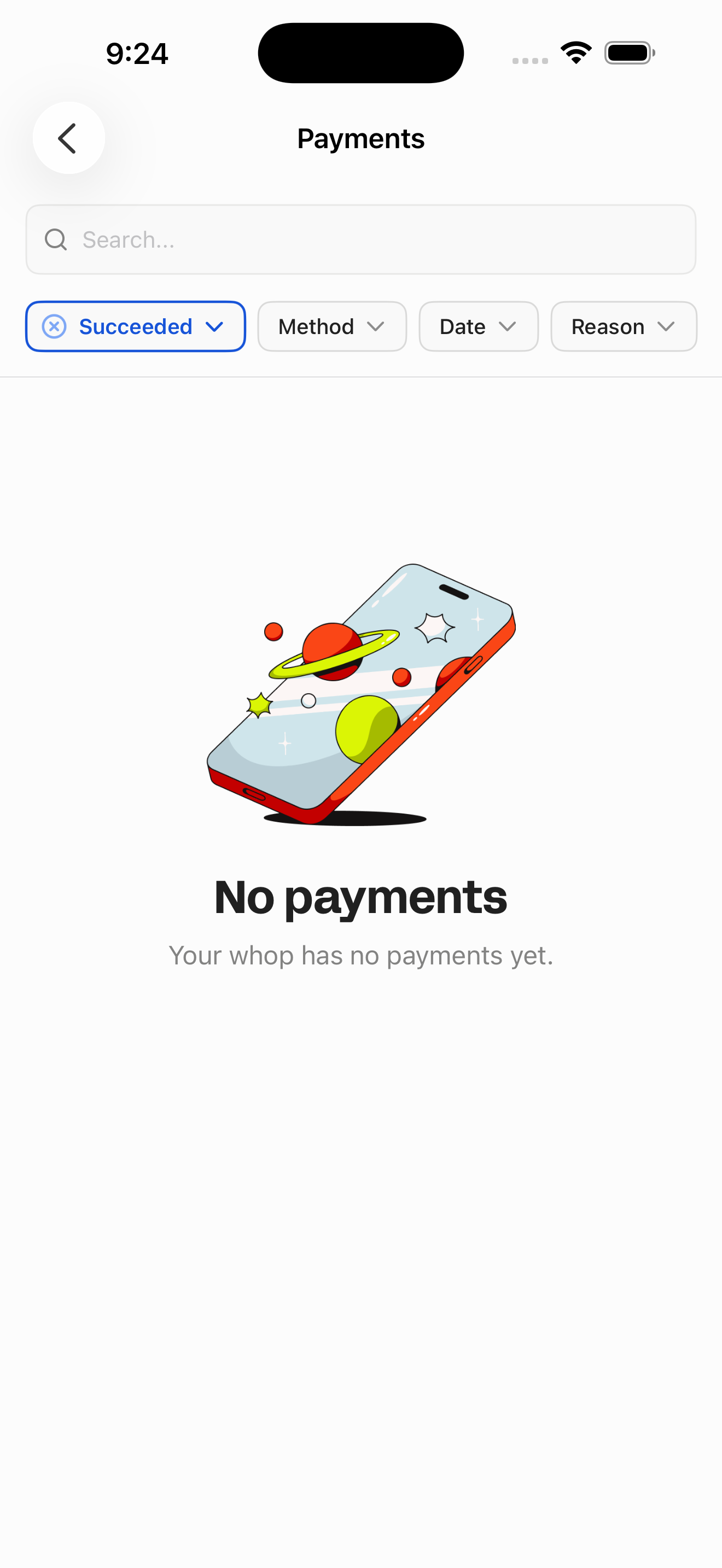 Whop — Payments list (empty)