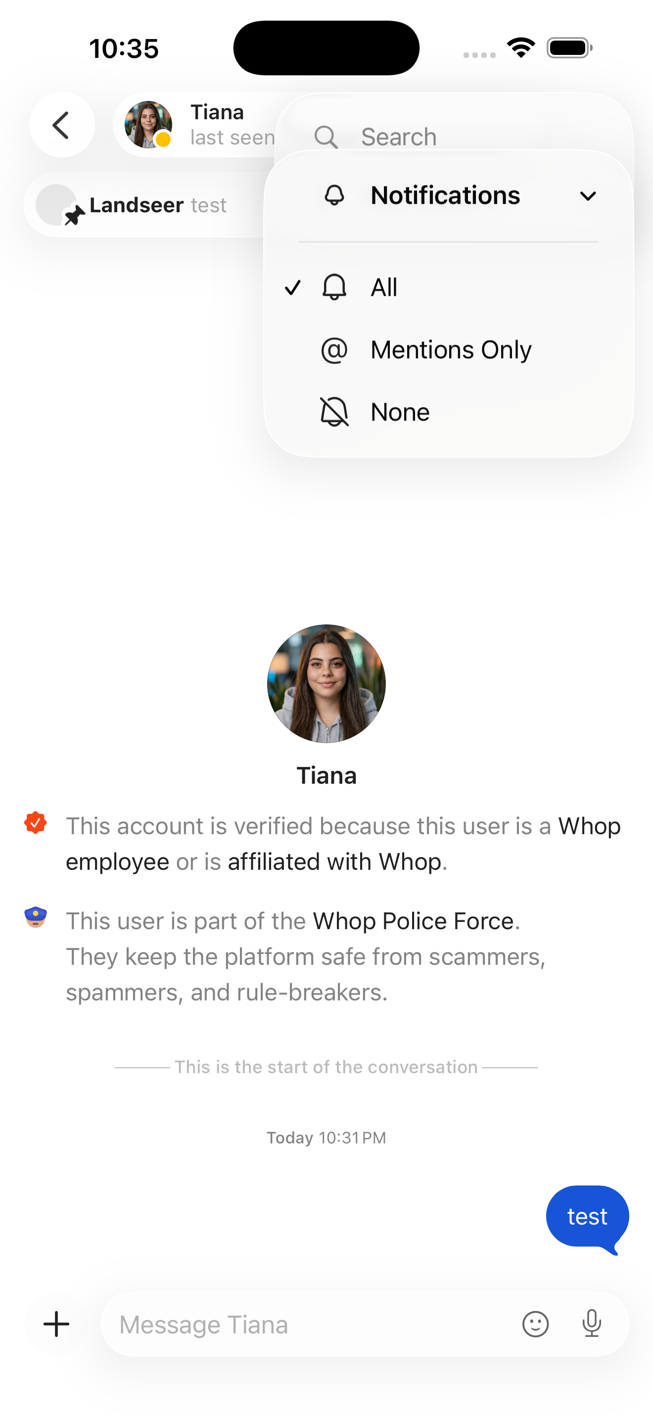 Thread notification settings (All/Mentions Only/None)