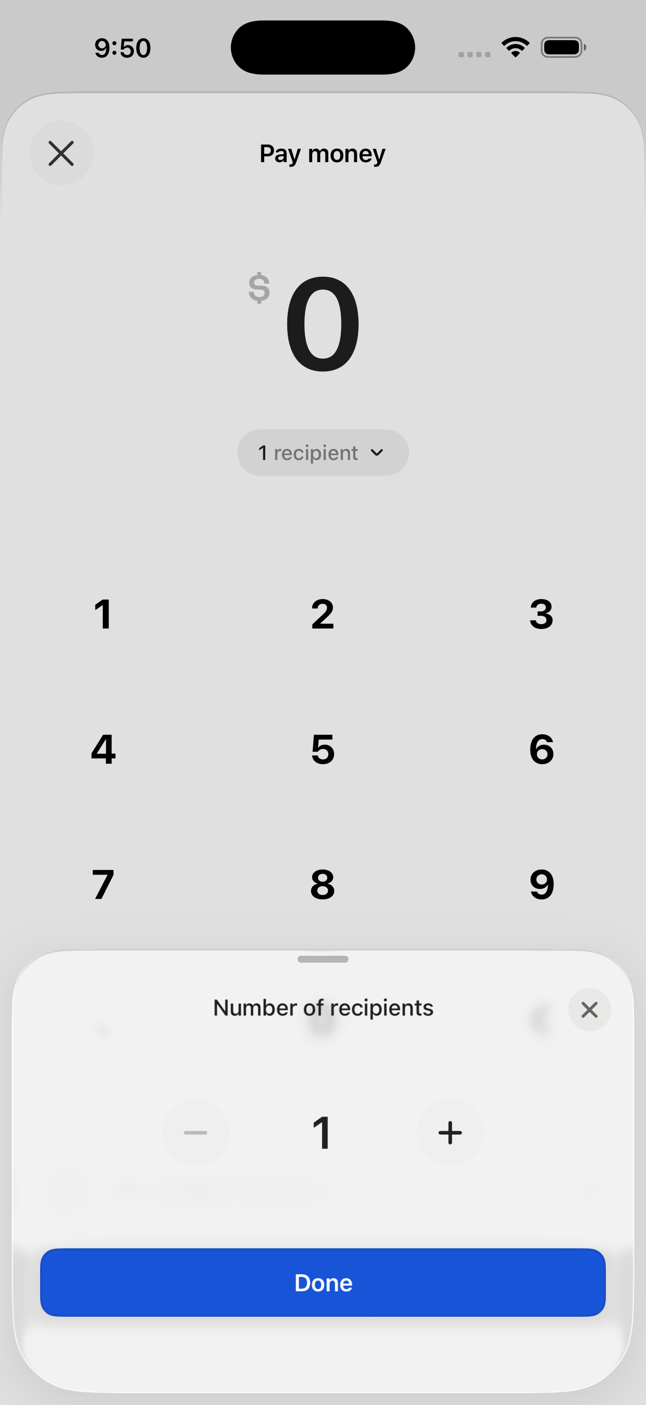 Number of recipients stepper sheet