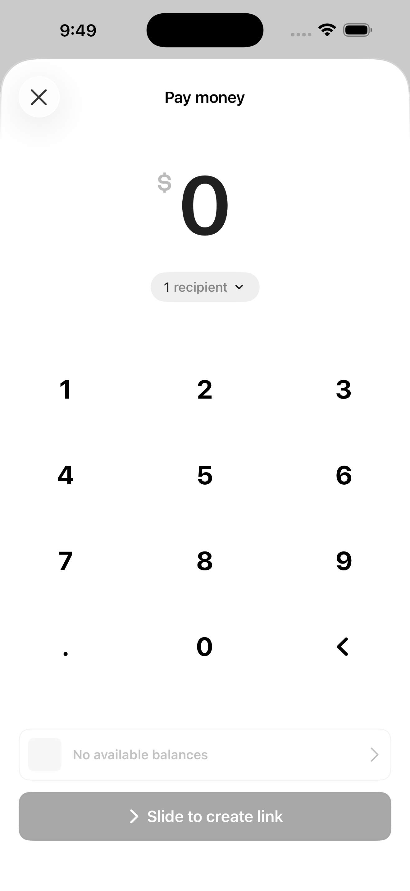 Pay money (amount + recipient + slide to send)