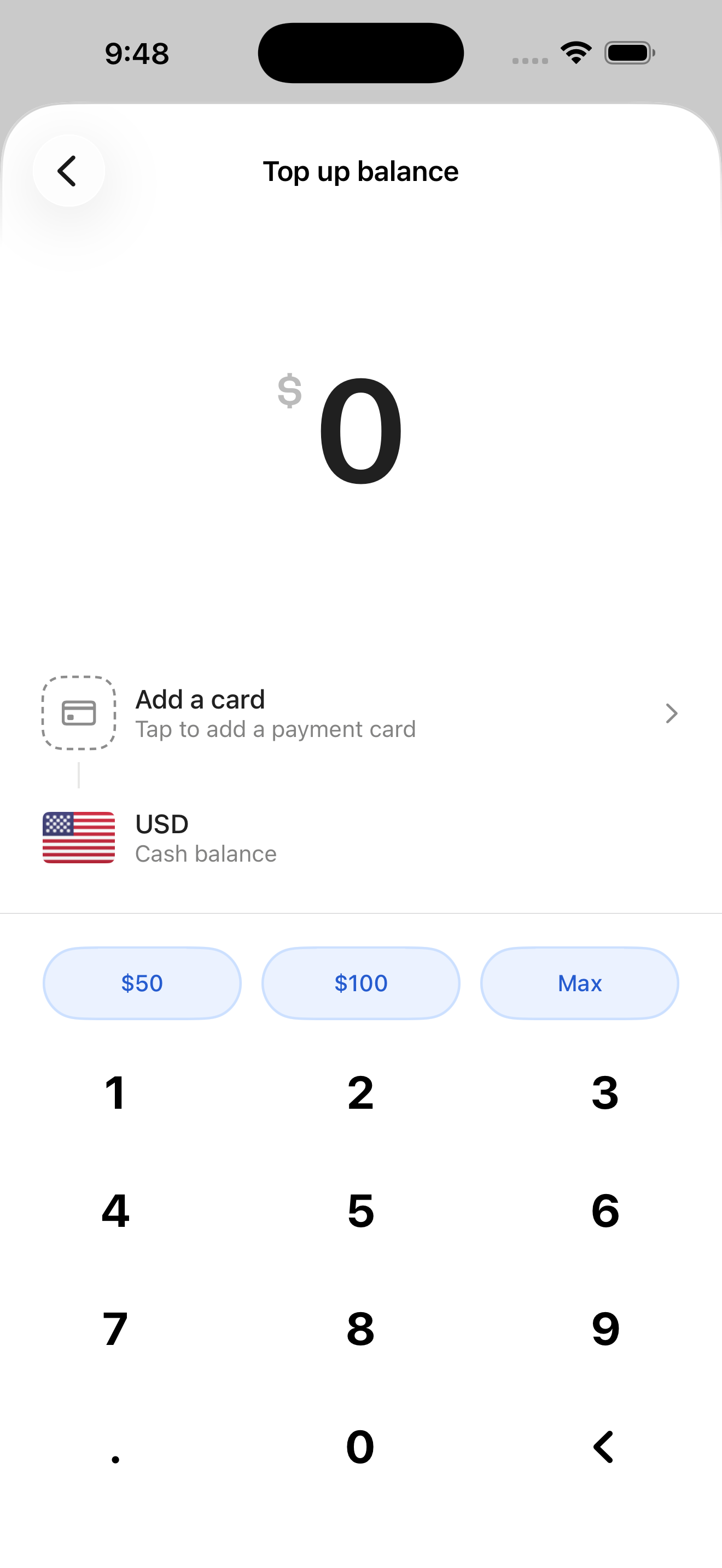Top up balance (keypad)
