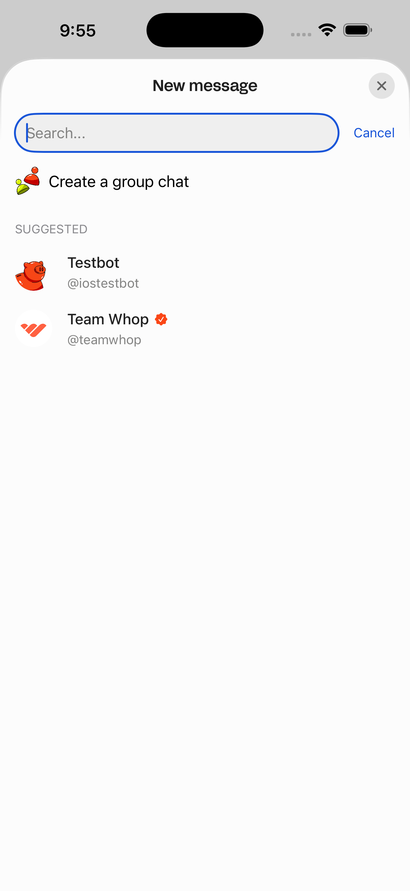 New message recipient picker