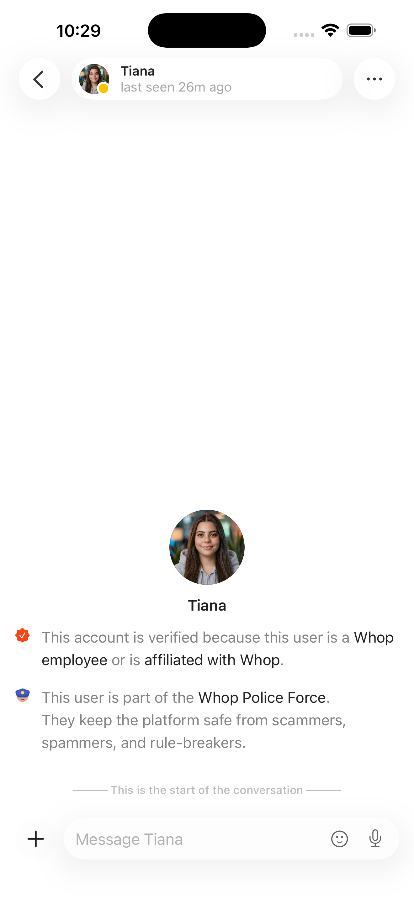 Messages — empty DM thread (start of conversation)