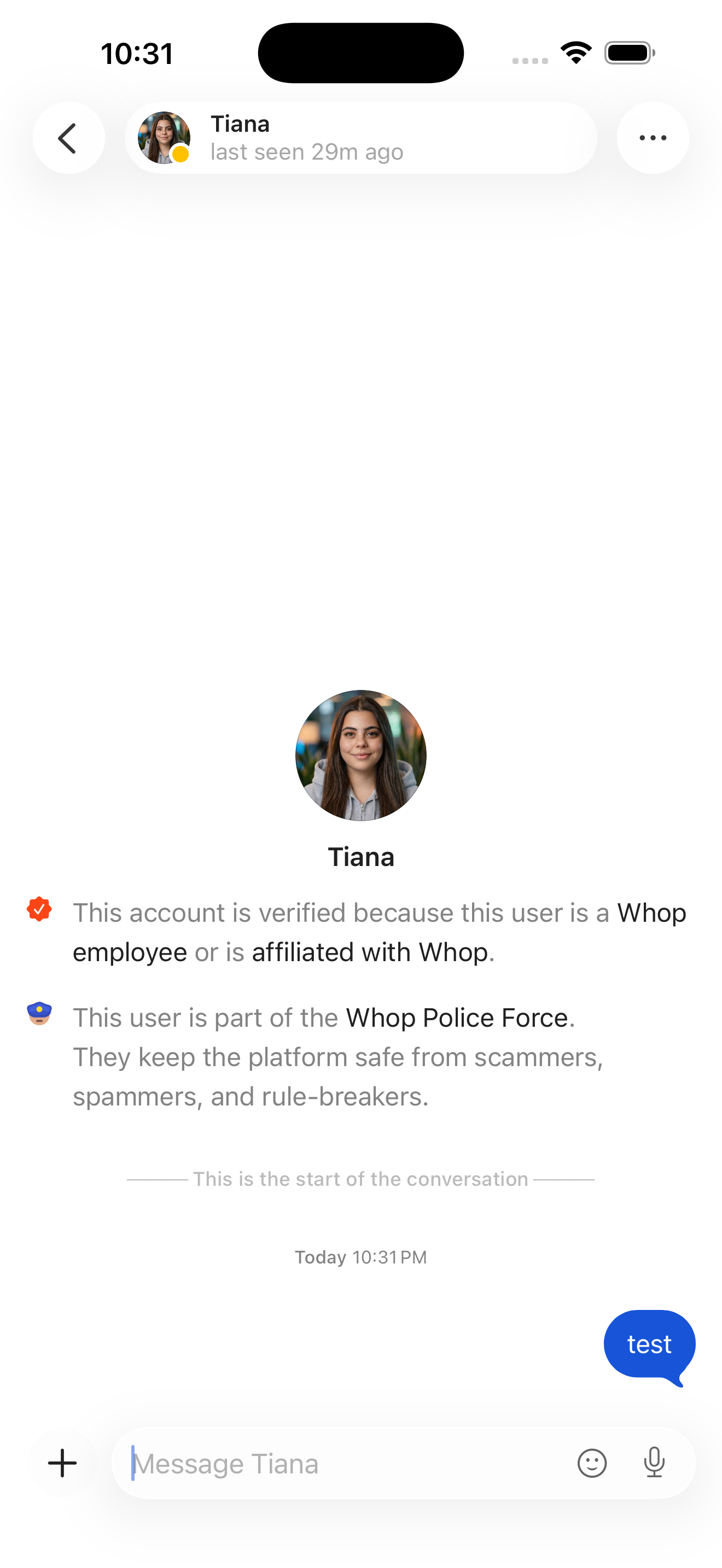 Messages — populated thread (after sending)