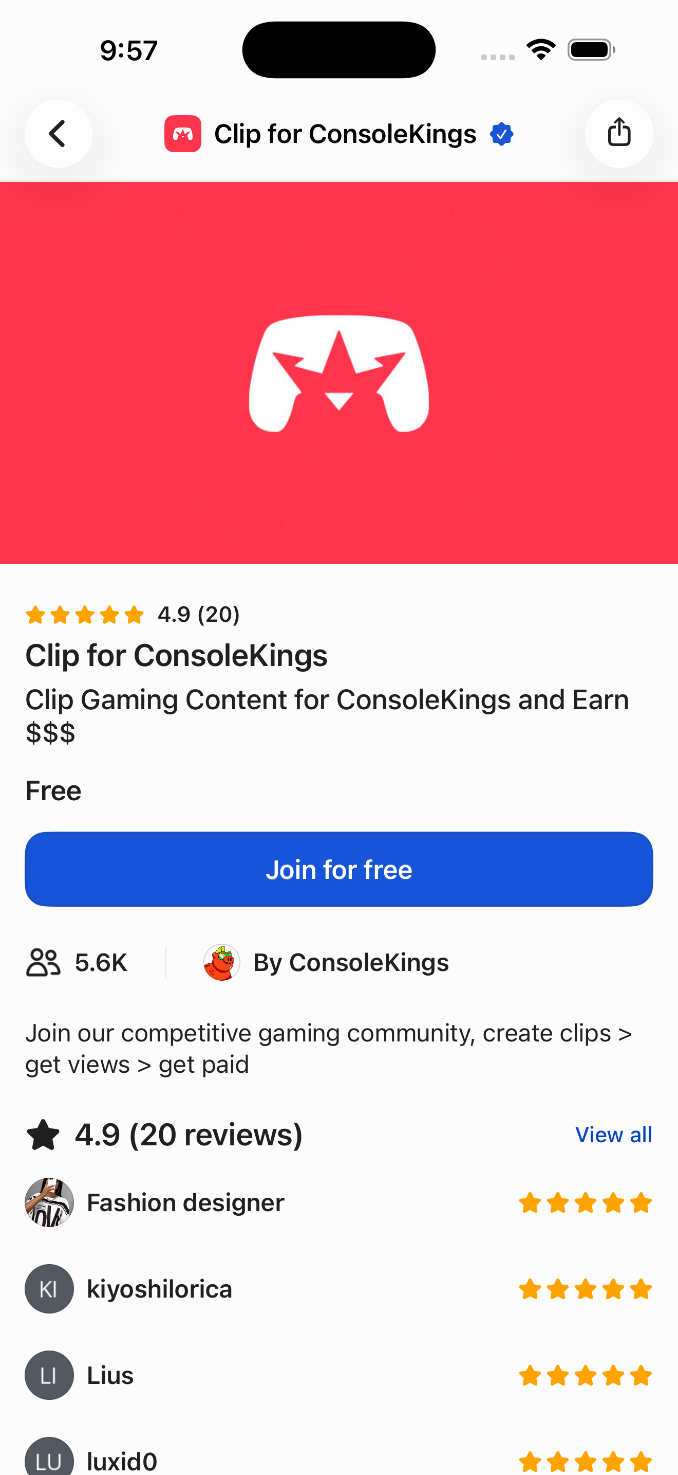 Whop Product detail — Clip for ConsoleKings screen in Join a public whop flow