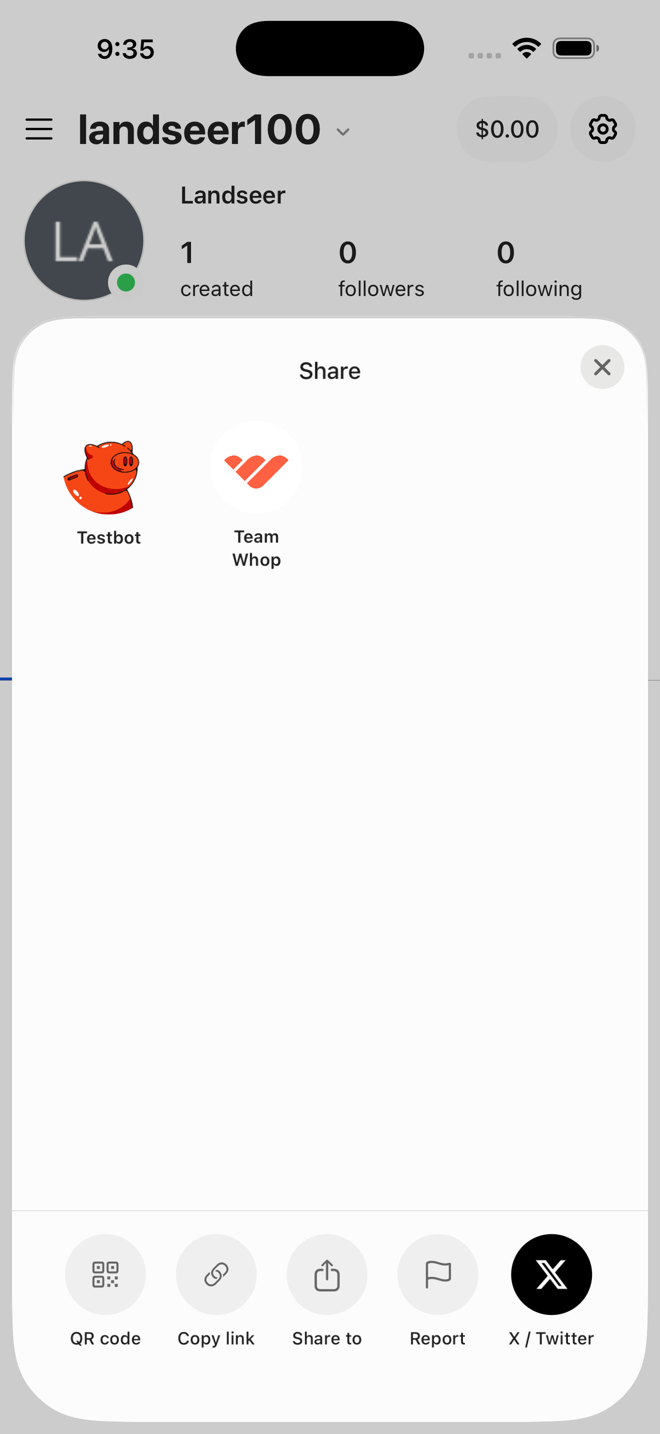Profile Share sheet (with contacts + actions)