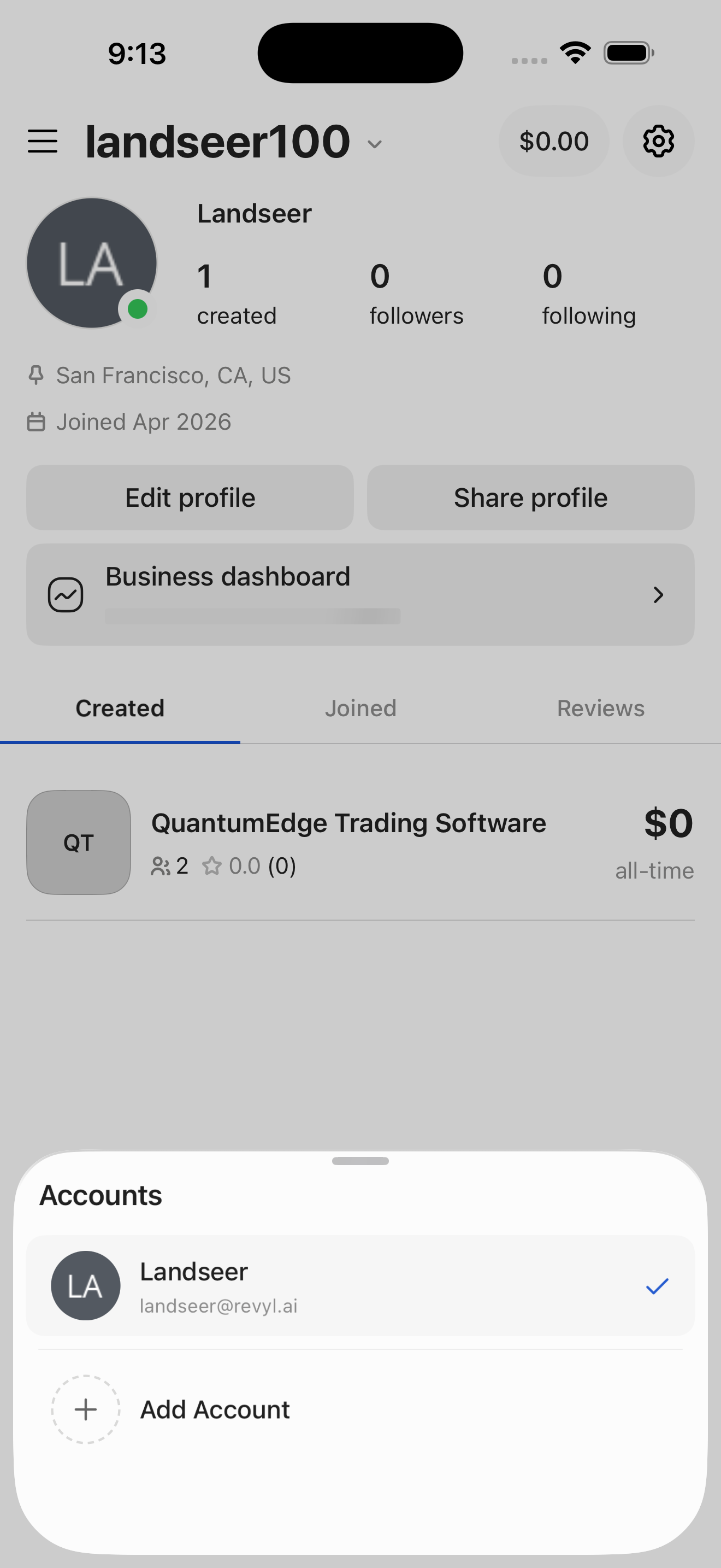 Accounts — switcher sheet