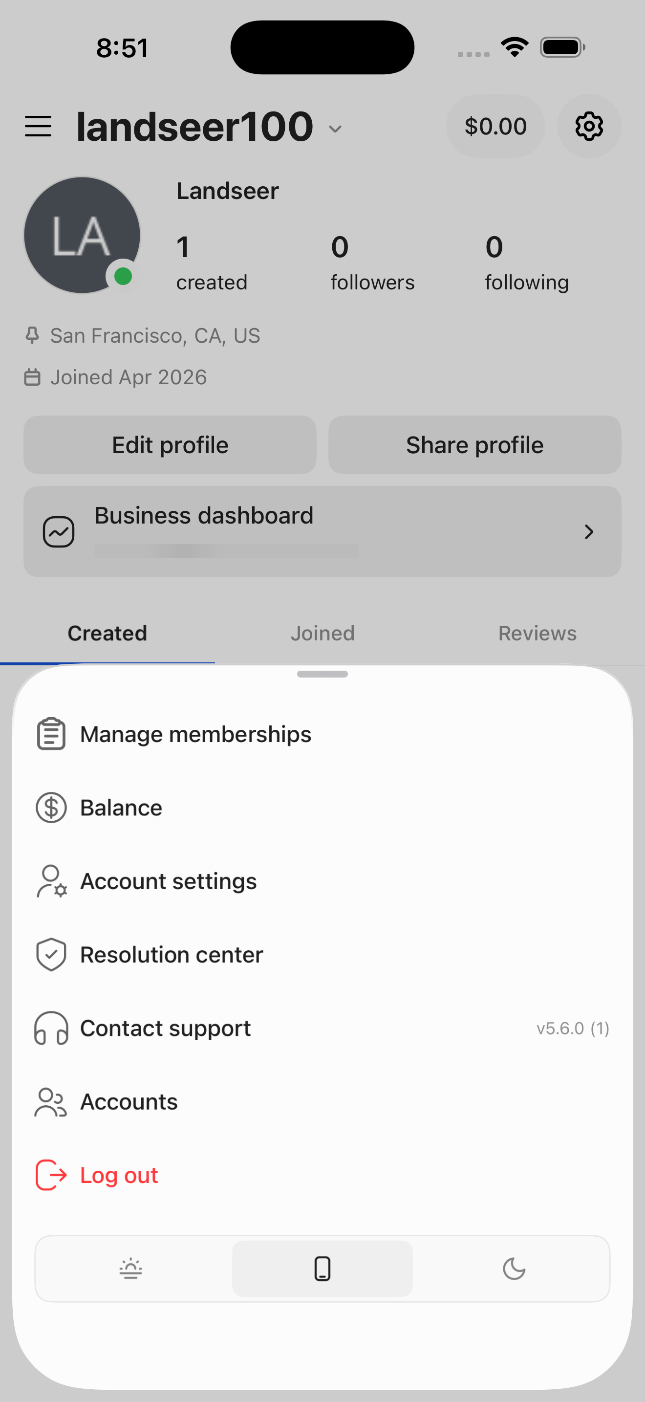 Settings — bottom sheet