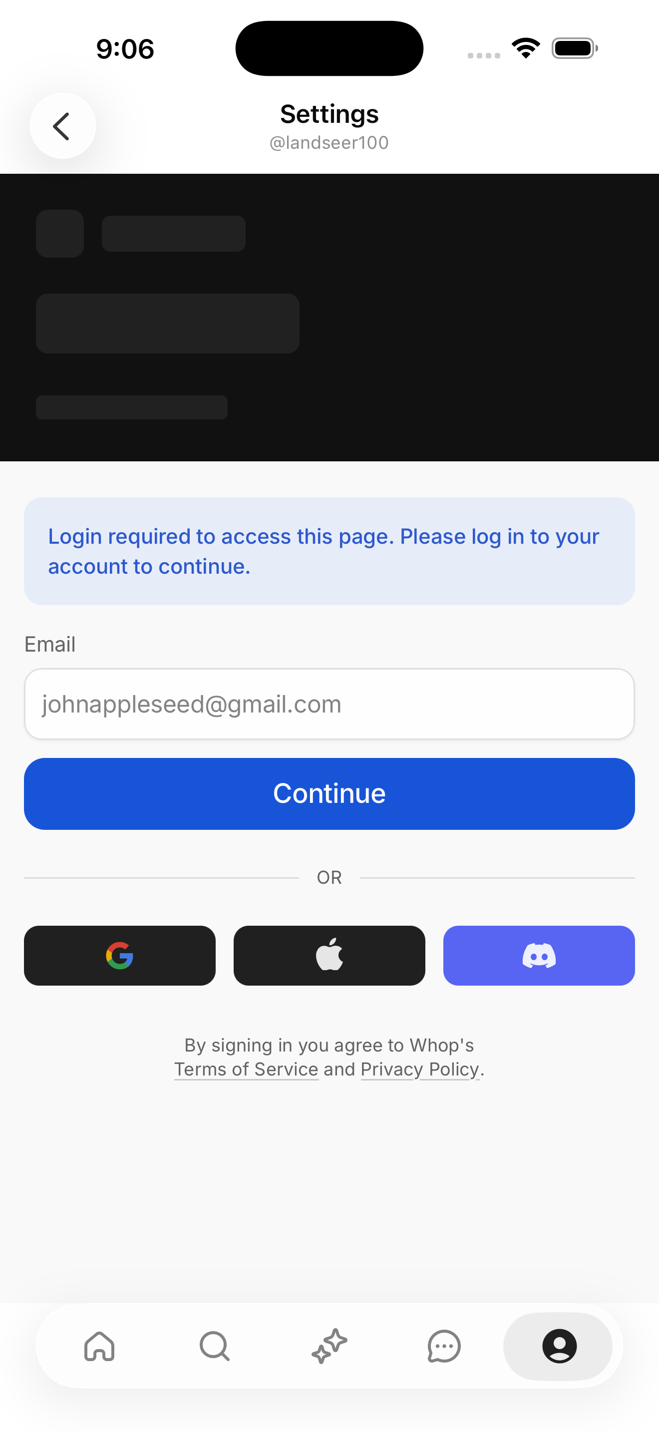 Settings — Re-auth required (full-page with banner)