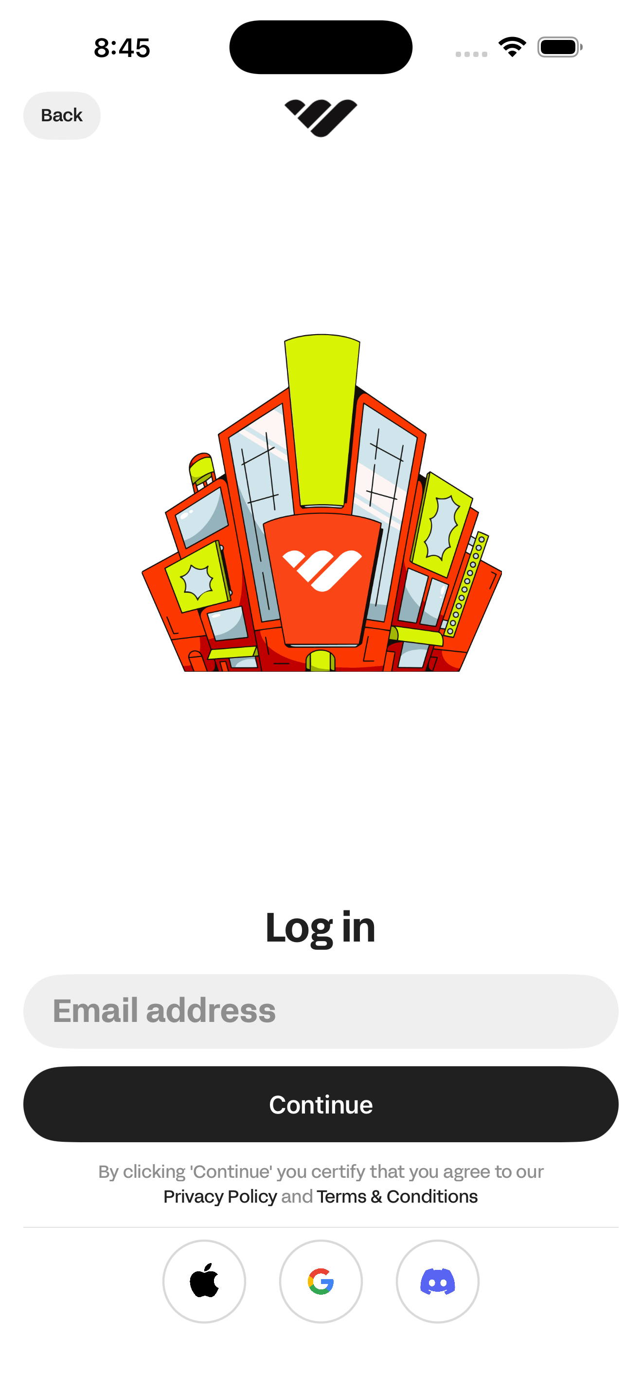 Log in — Email entry