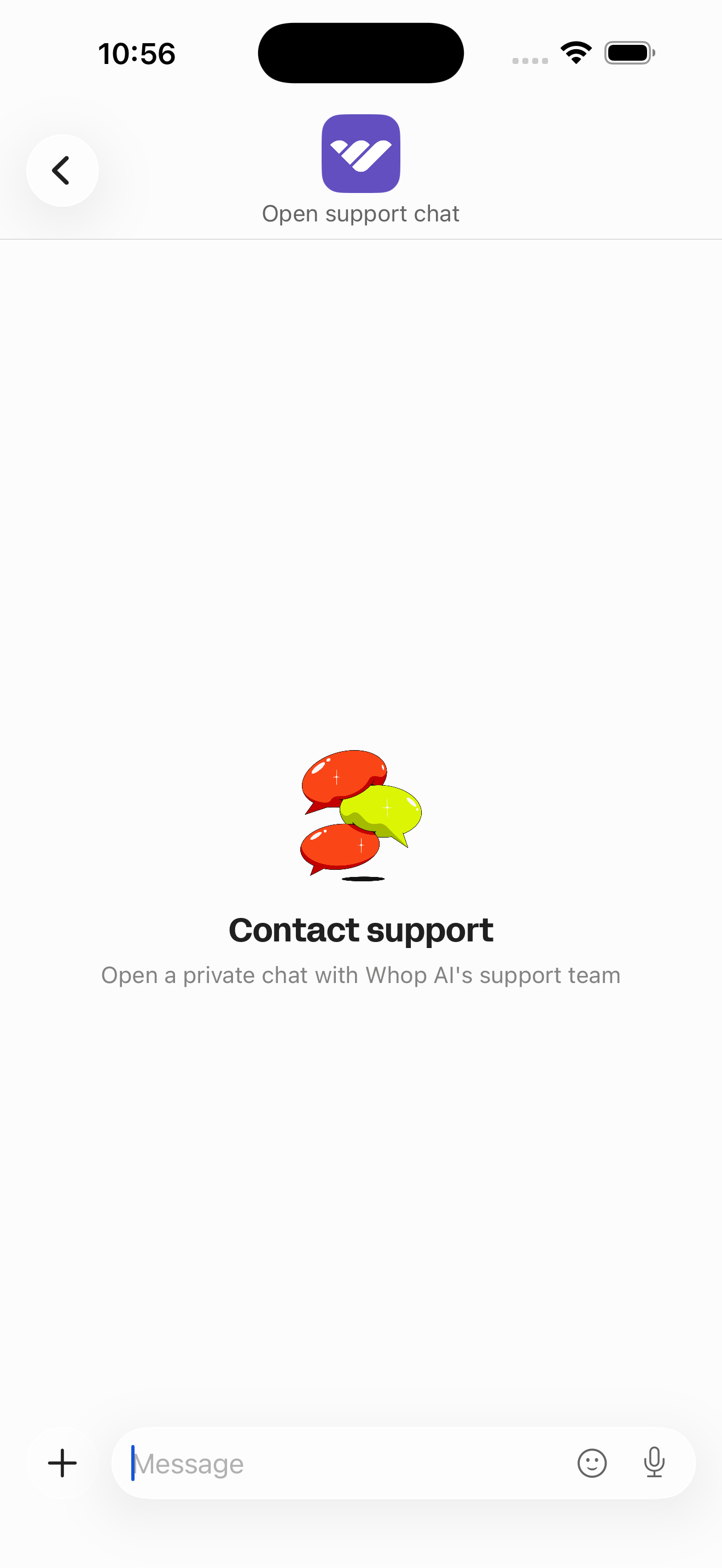 Support chat — private channel with whop support team