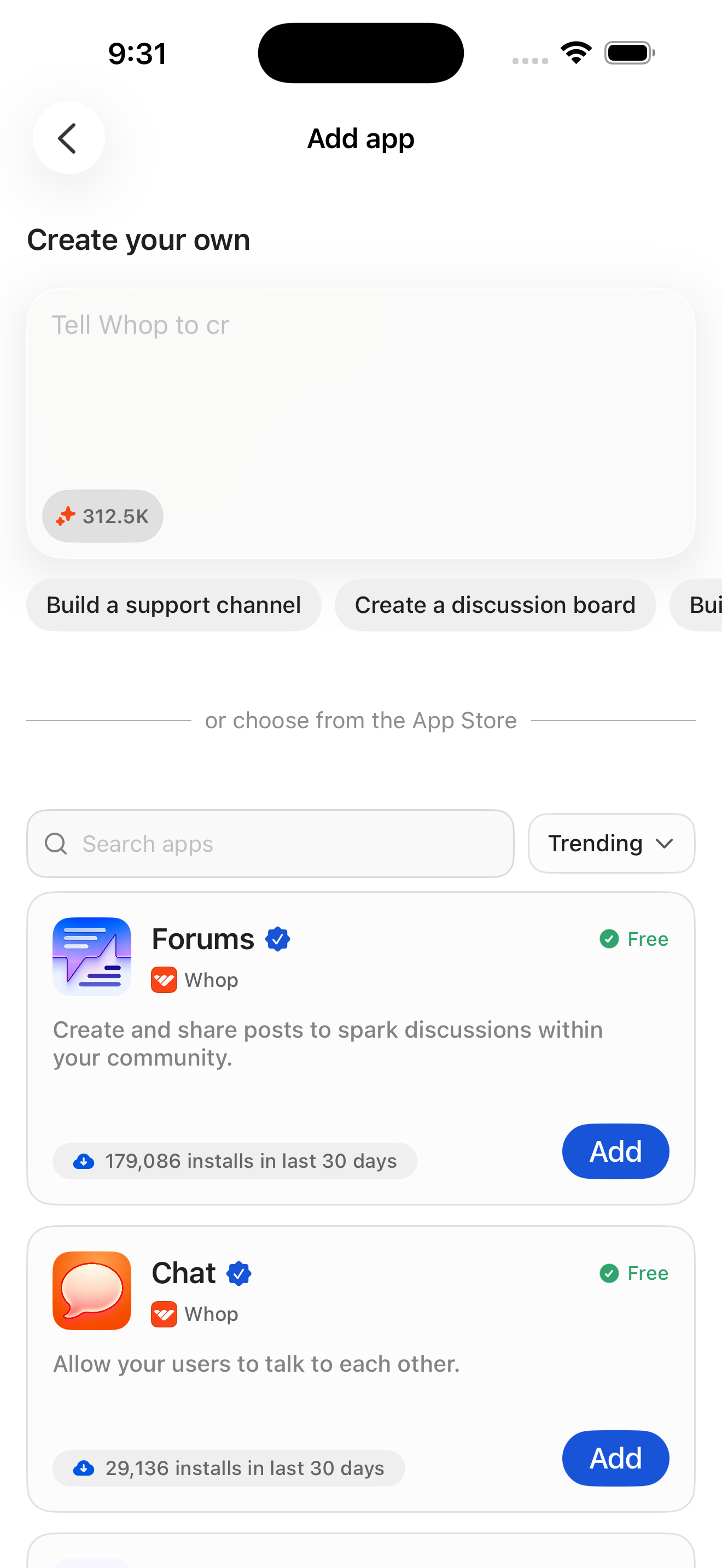 Add app — AI creator + App Store