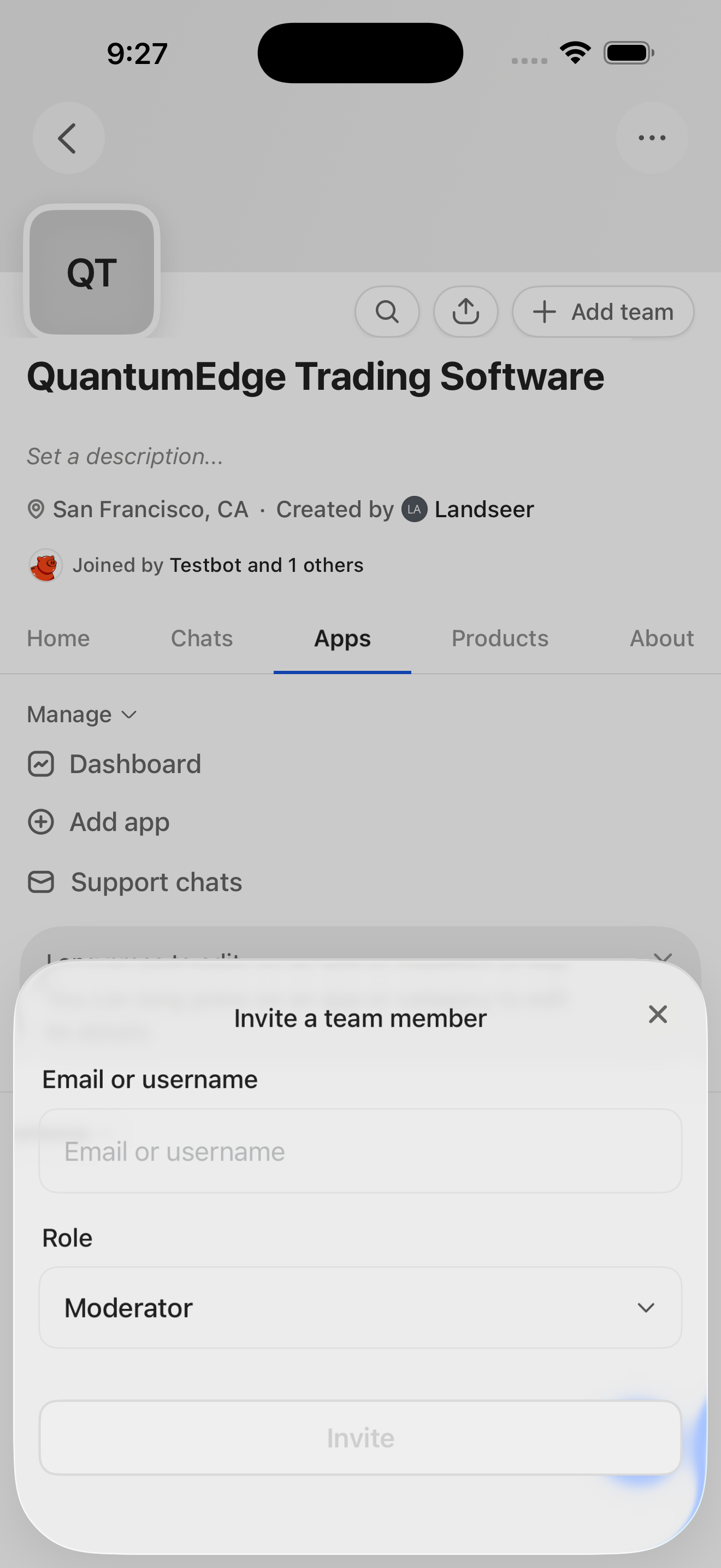 Invite a team member sheet