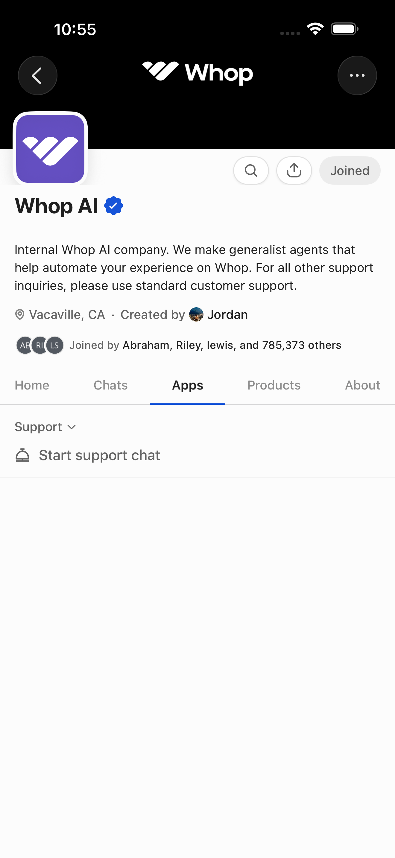 Whop Apps — member view (Support only)