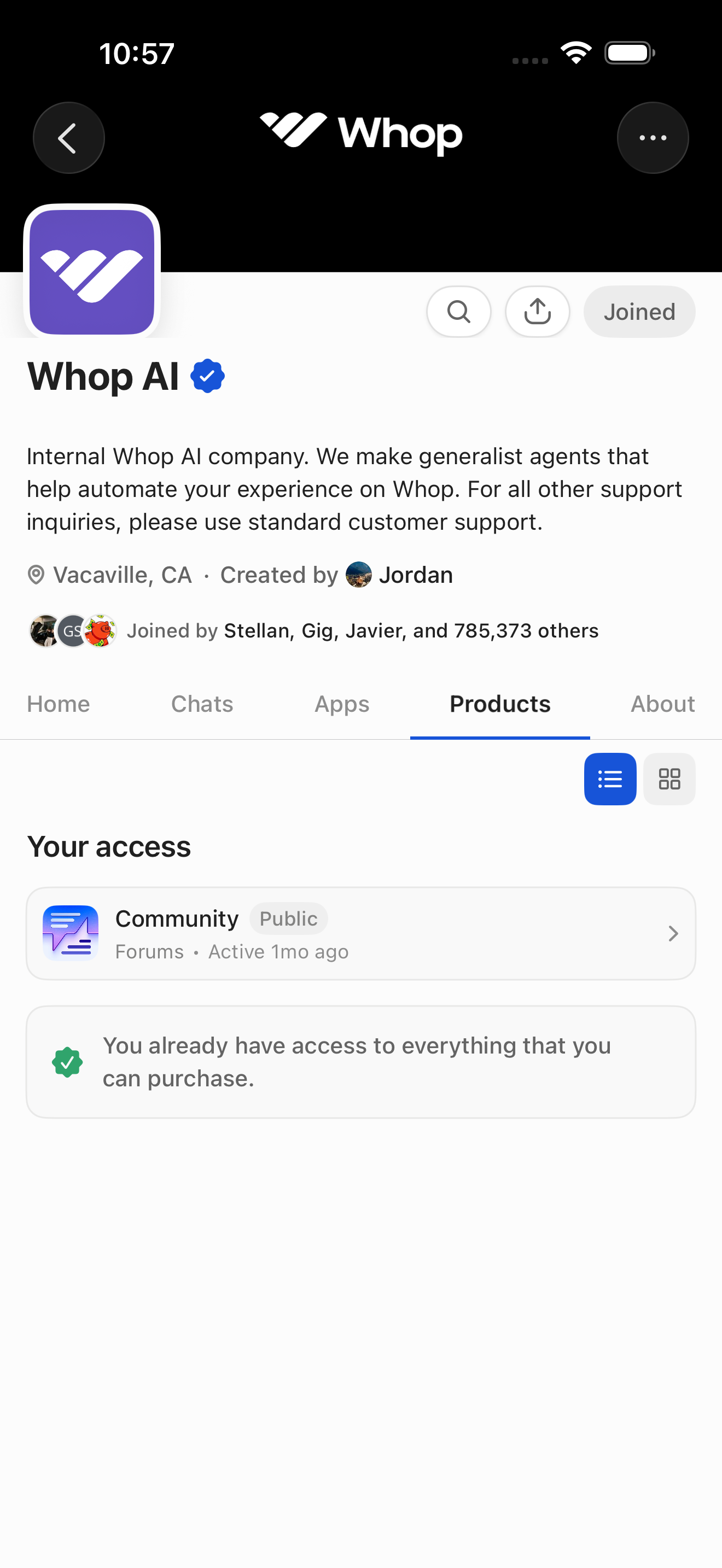 Whop Products — member view (Your access)