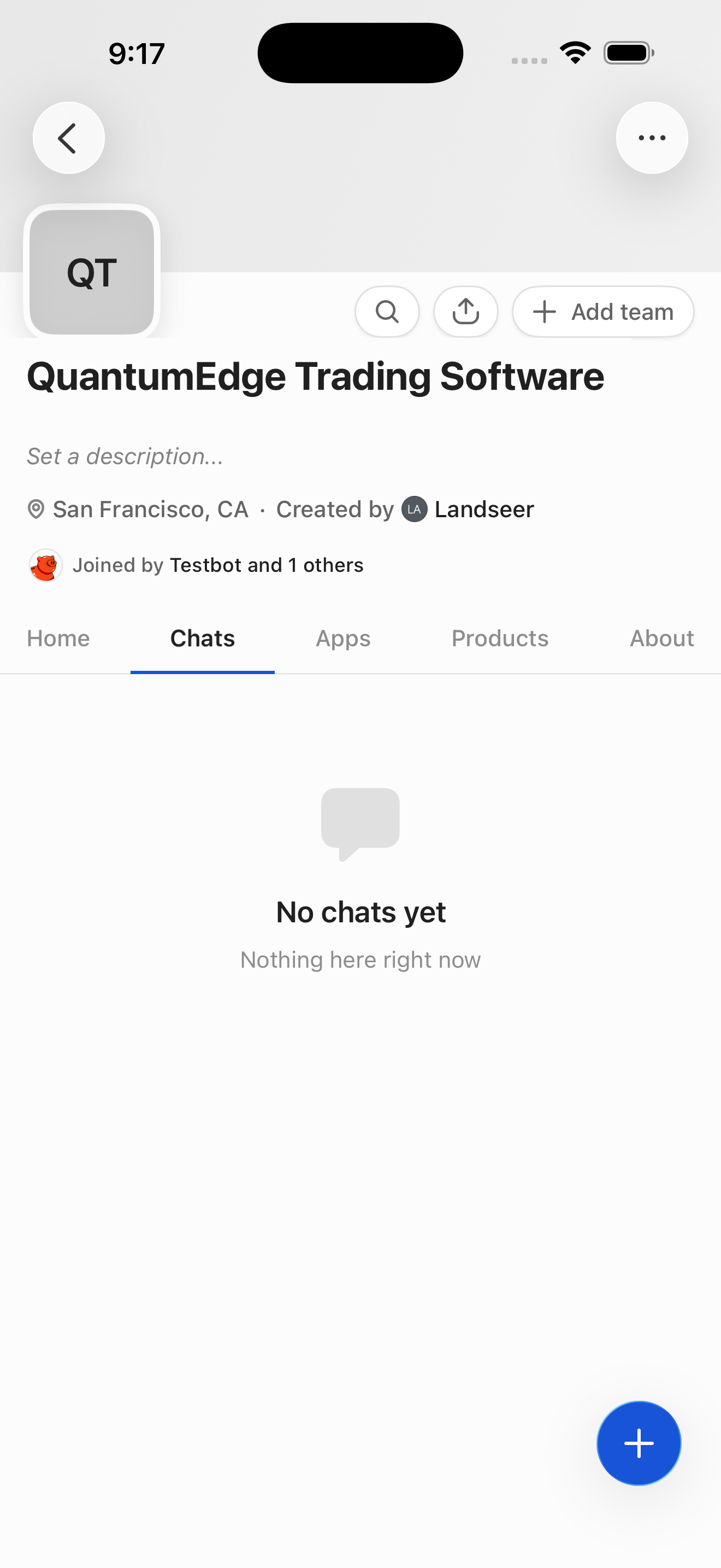 QuantumEdge Whop — Chats tab (empty)