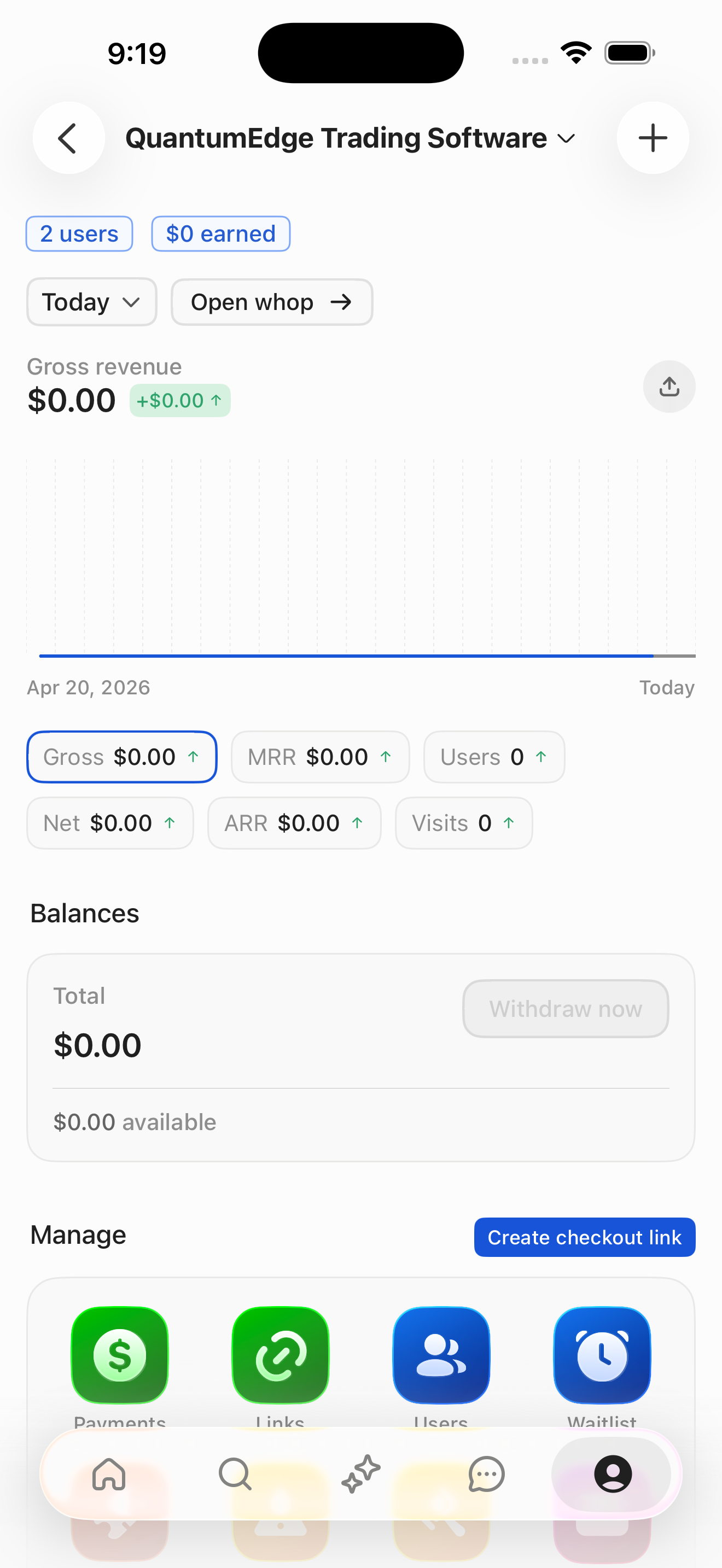 Whop Dashboard — analytics + manage (QuantumEdge)