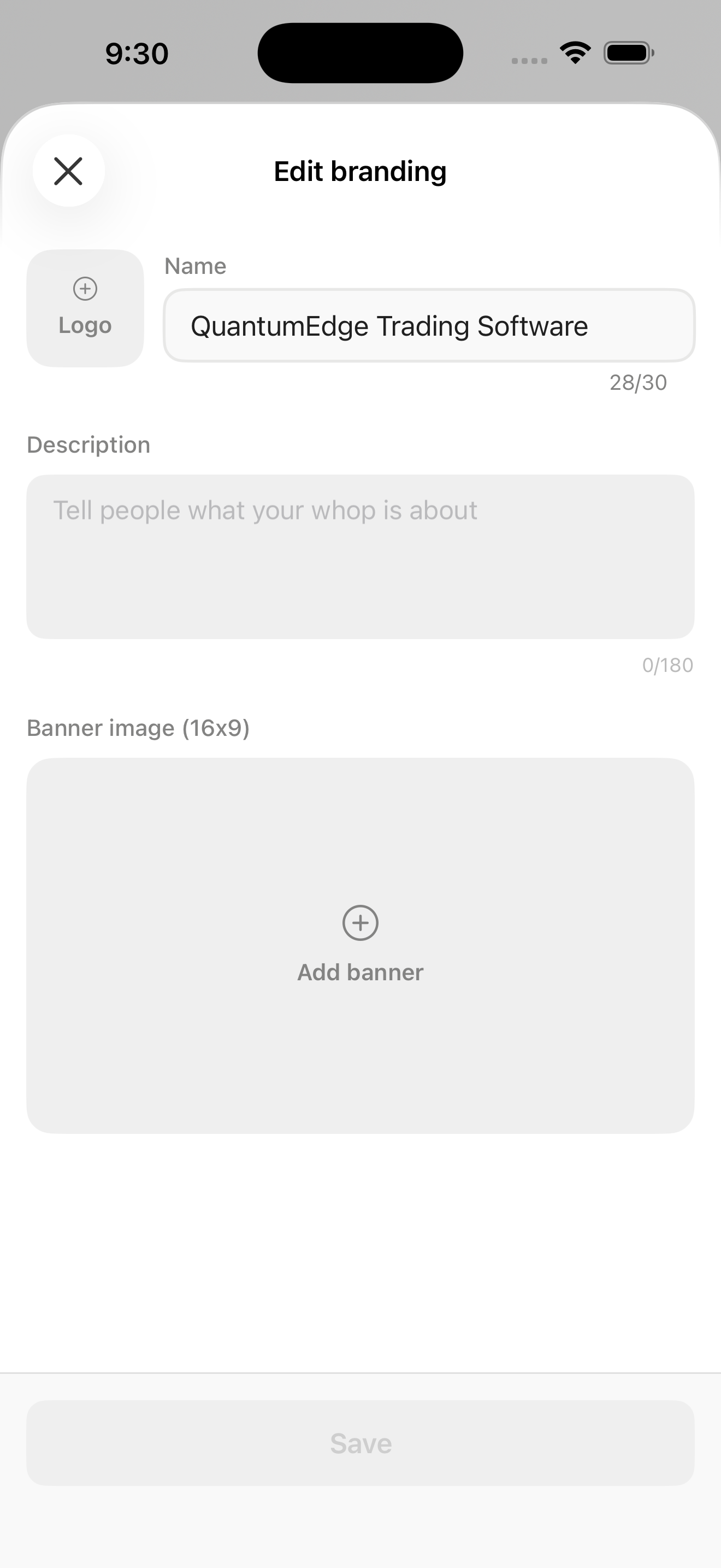 Edit branding sheet (Logo/Name/Description/Banner)