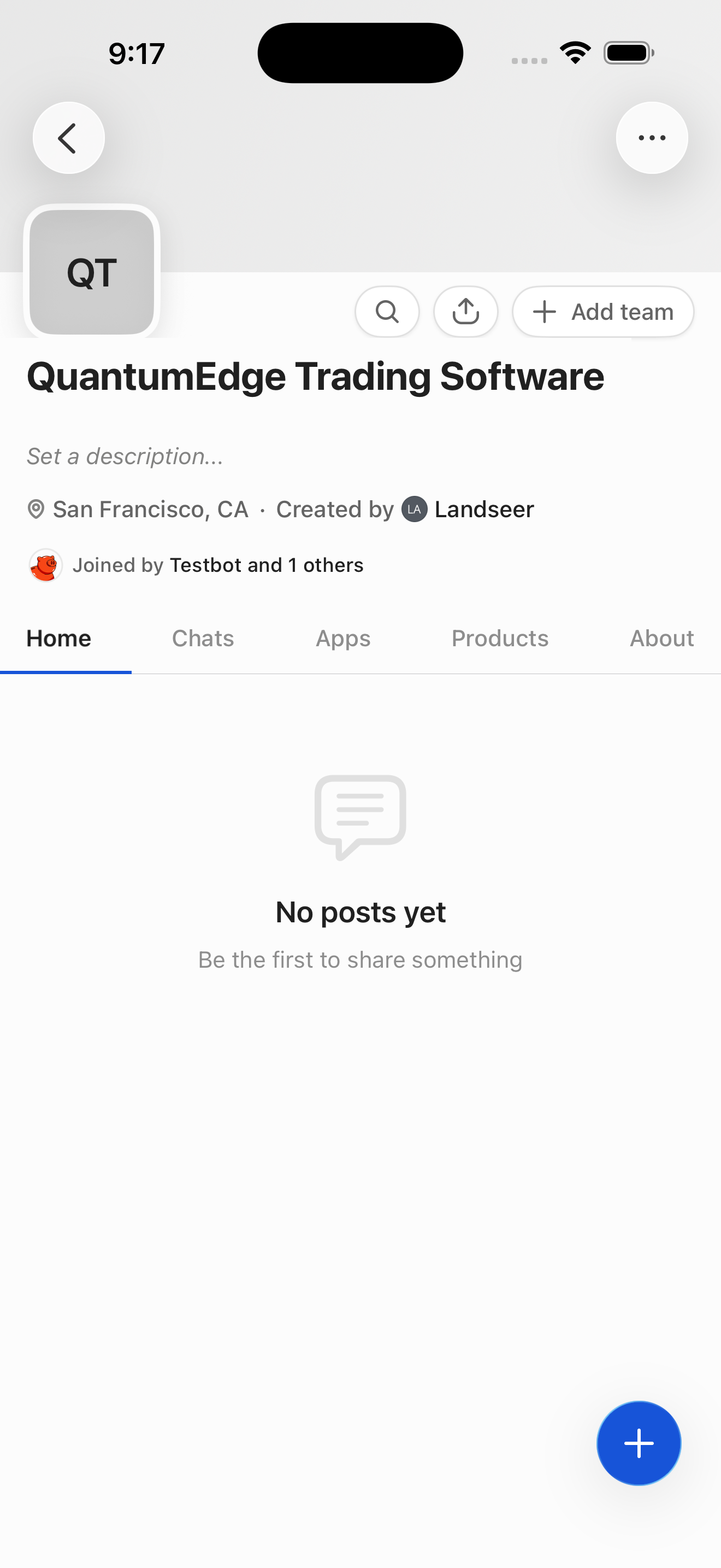QuantumEdge Whop — Home tab (posts feed, empty)