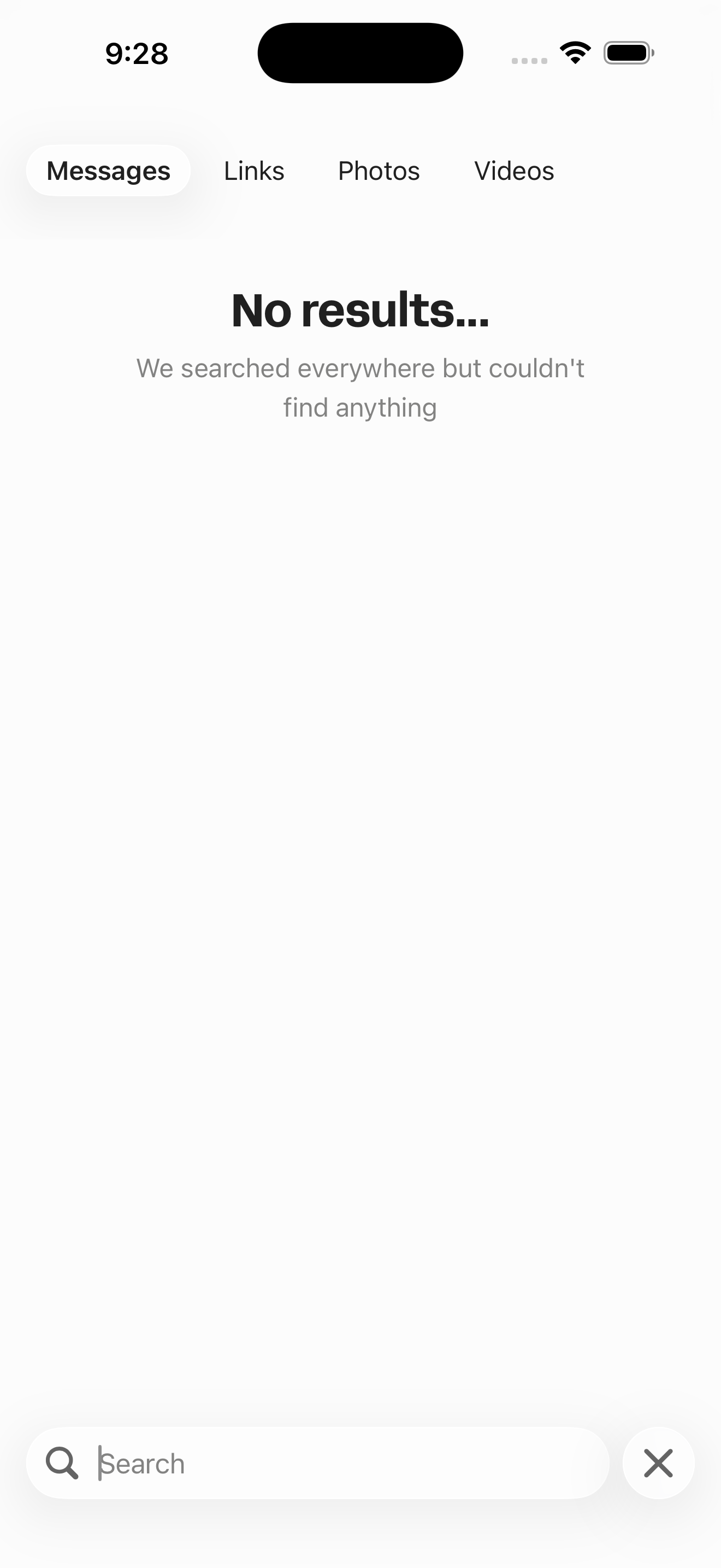Whop Search — faceted (Messages/Links/Photos/Videos)